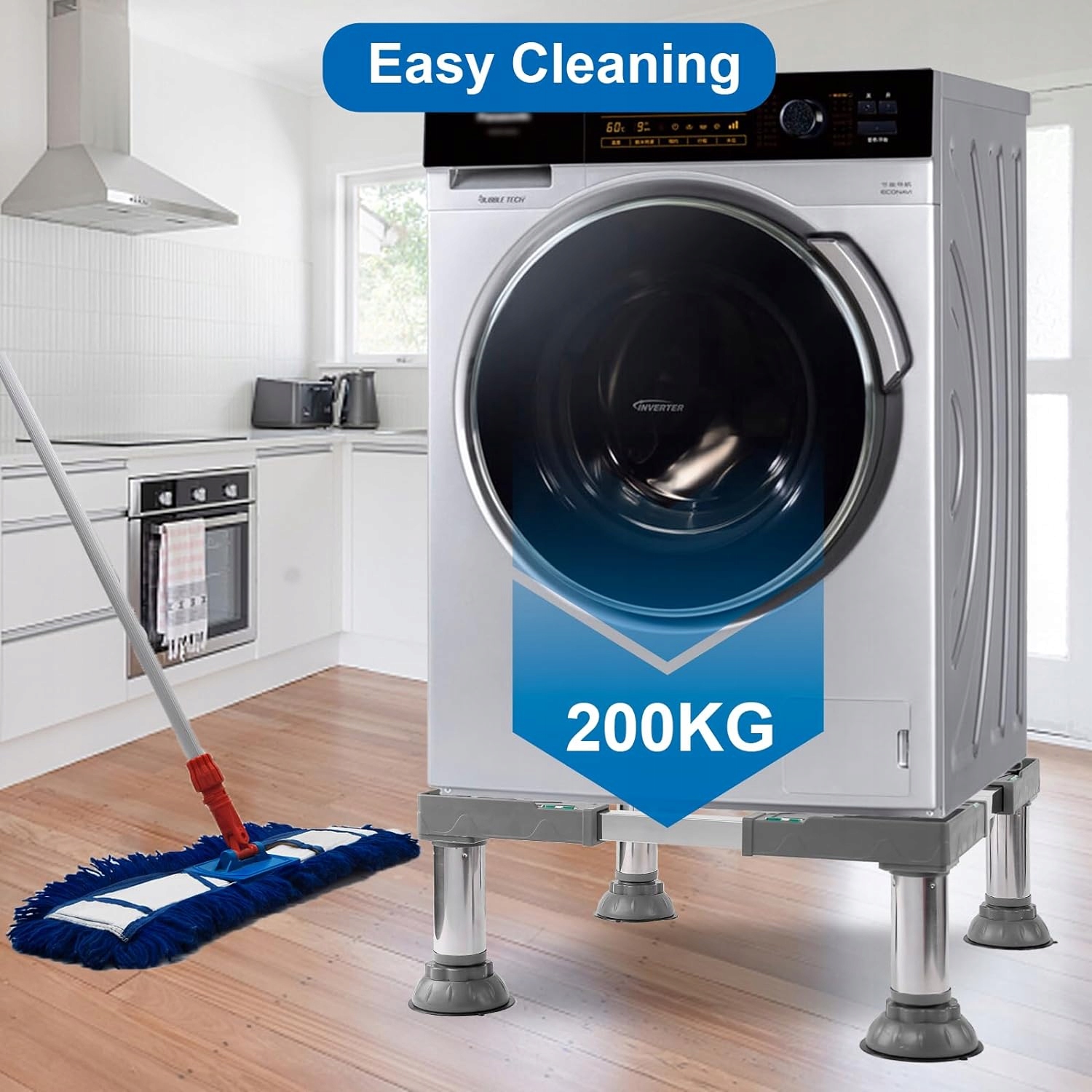 PODSTAWA POD PRALKĘ LODÓWKĘ ANTYWIBRACYJNA REGULOWANA PRZYSSAWKI 200KG Kolor dominujący srebrny/szary