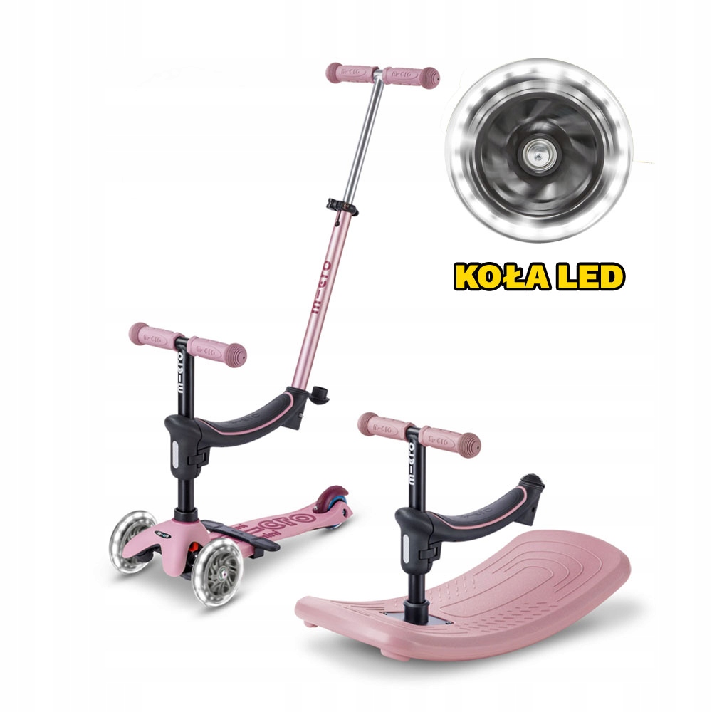 Bujak I Hulajnoga Micro Rock And Go Led Dusty Rose MMD386