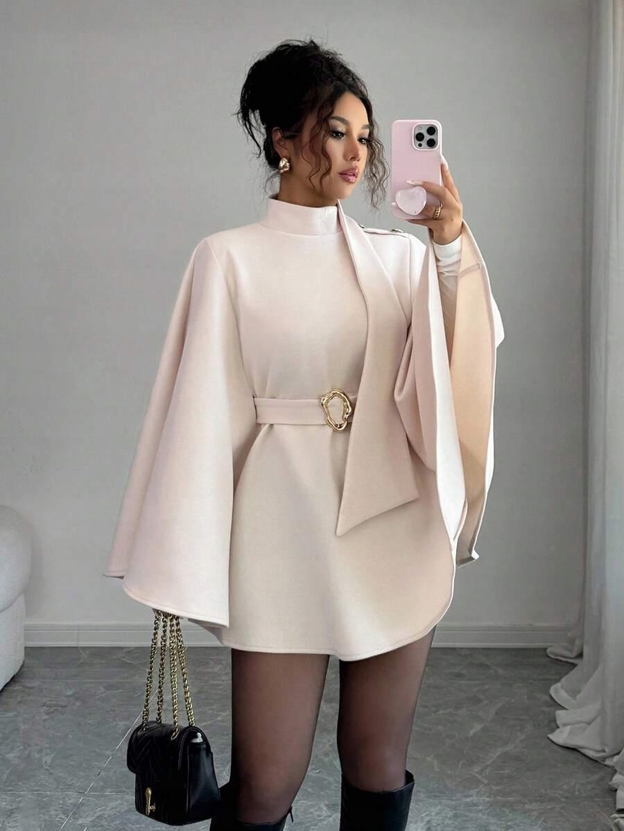 Shein kremowe ponczo stójka S06 lsr S