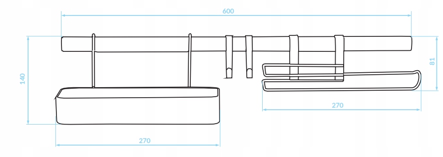 Drążek z haczykami i półkami Kuchinox EKZ 910A Kolor srebrny