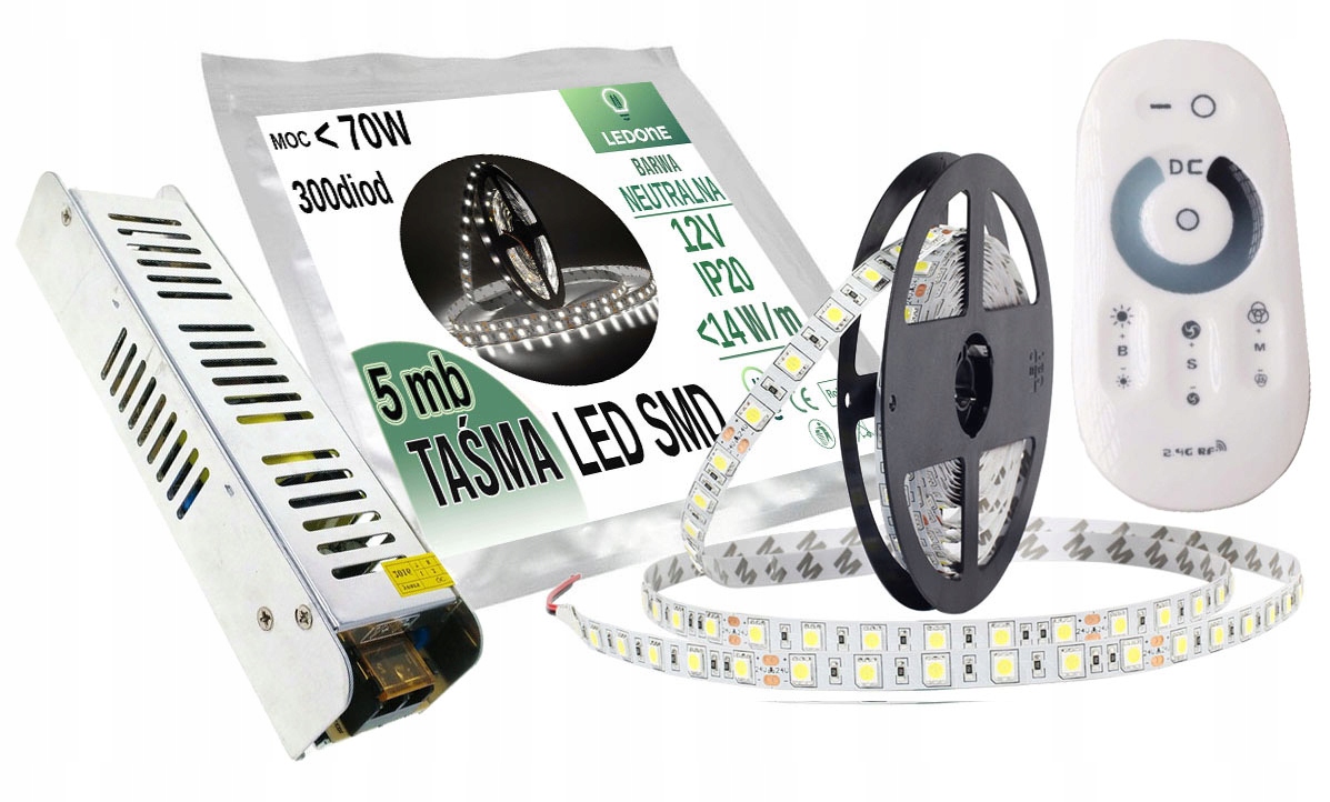 

Zestaw taśma Led 5050 IP20 5M Biała Dzienna Dotyk
