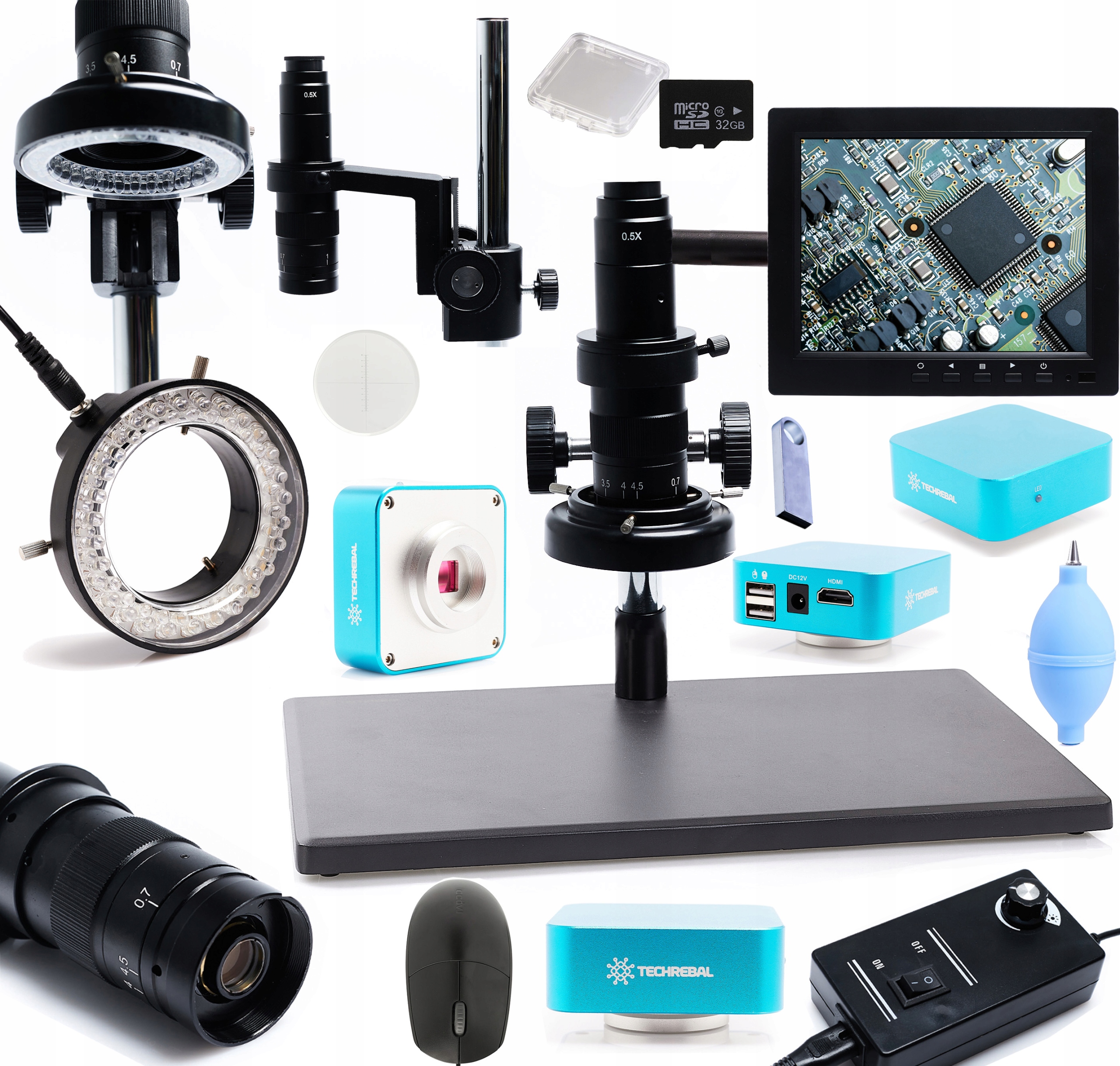 Digitální Mikroskop Kamera Hdmi Osvětlení 56X Displej 8' Techrebal