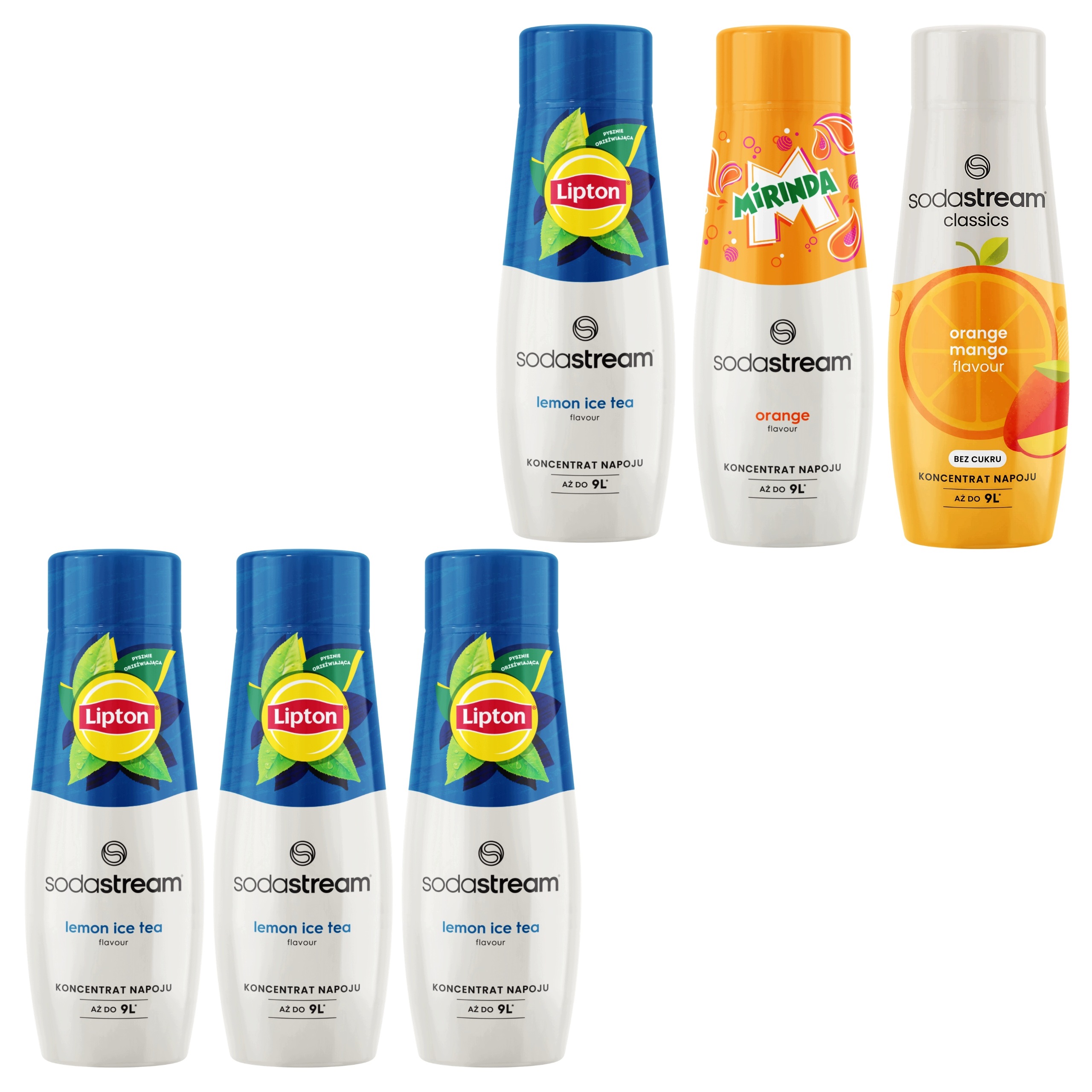 Sirupy SodaStream 4x Lipton Lemon Ice Tea Mirinda Orange Mango