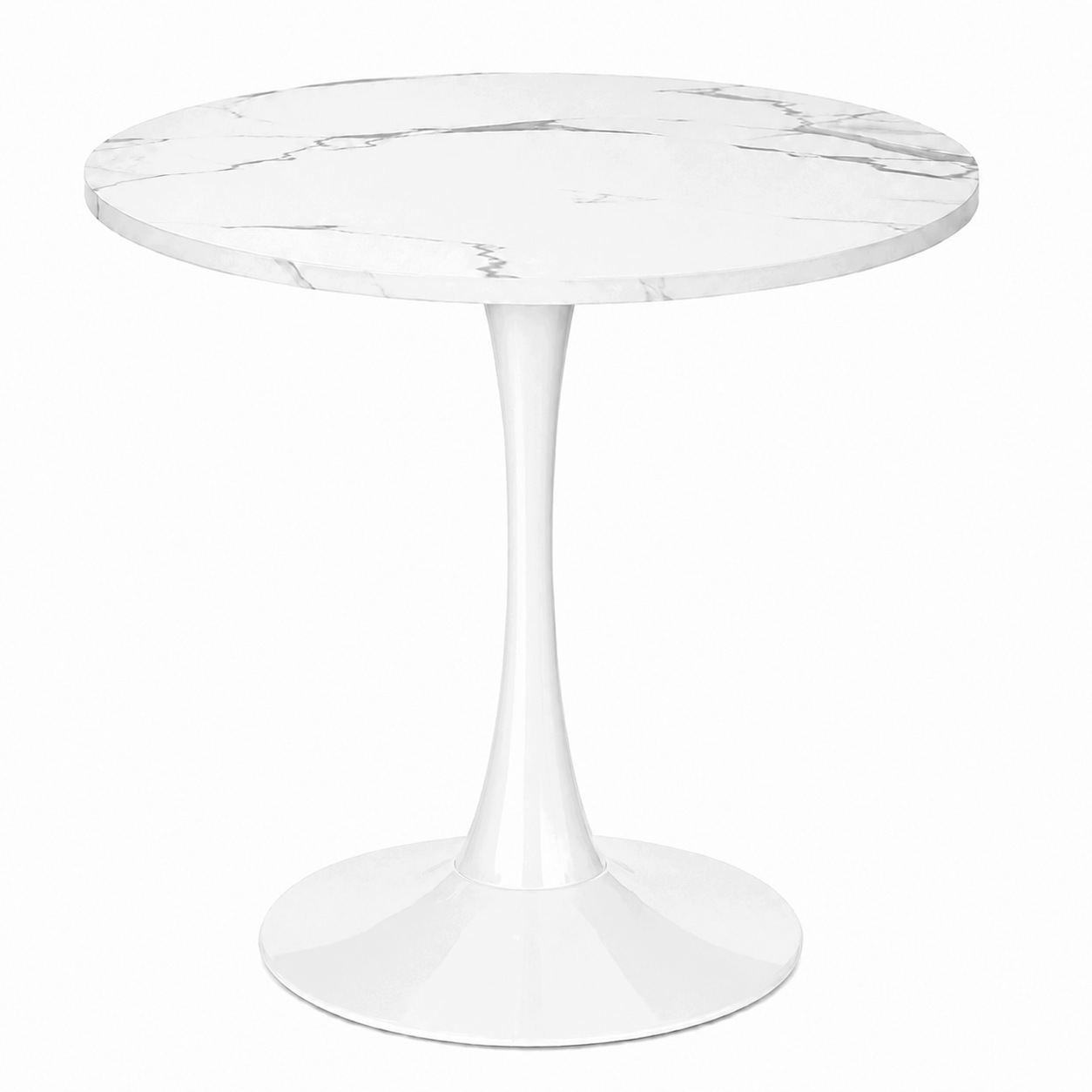 Stół Okrągły 70 cm Tulip Wzór Biały Marmur/ Biały do Salonu