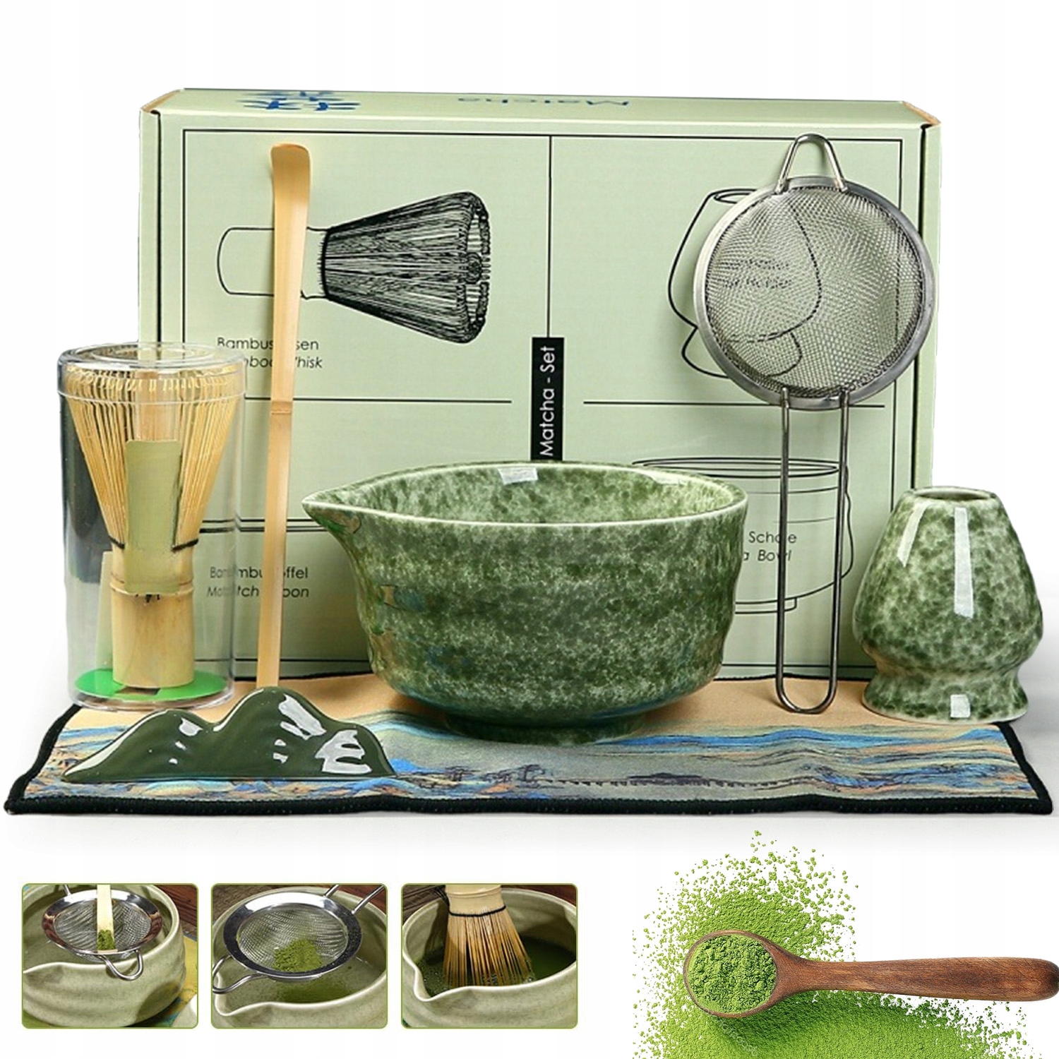 Levně 7 x Bambusový Dárková Sada Na Čaj Matchy Chashaku Šlehací Metla Lžíce