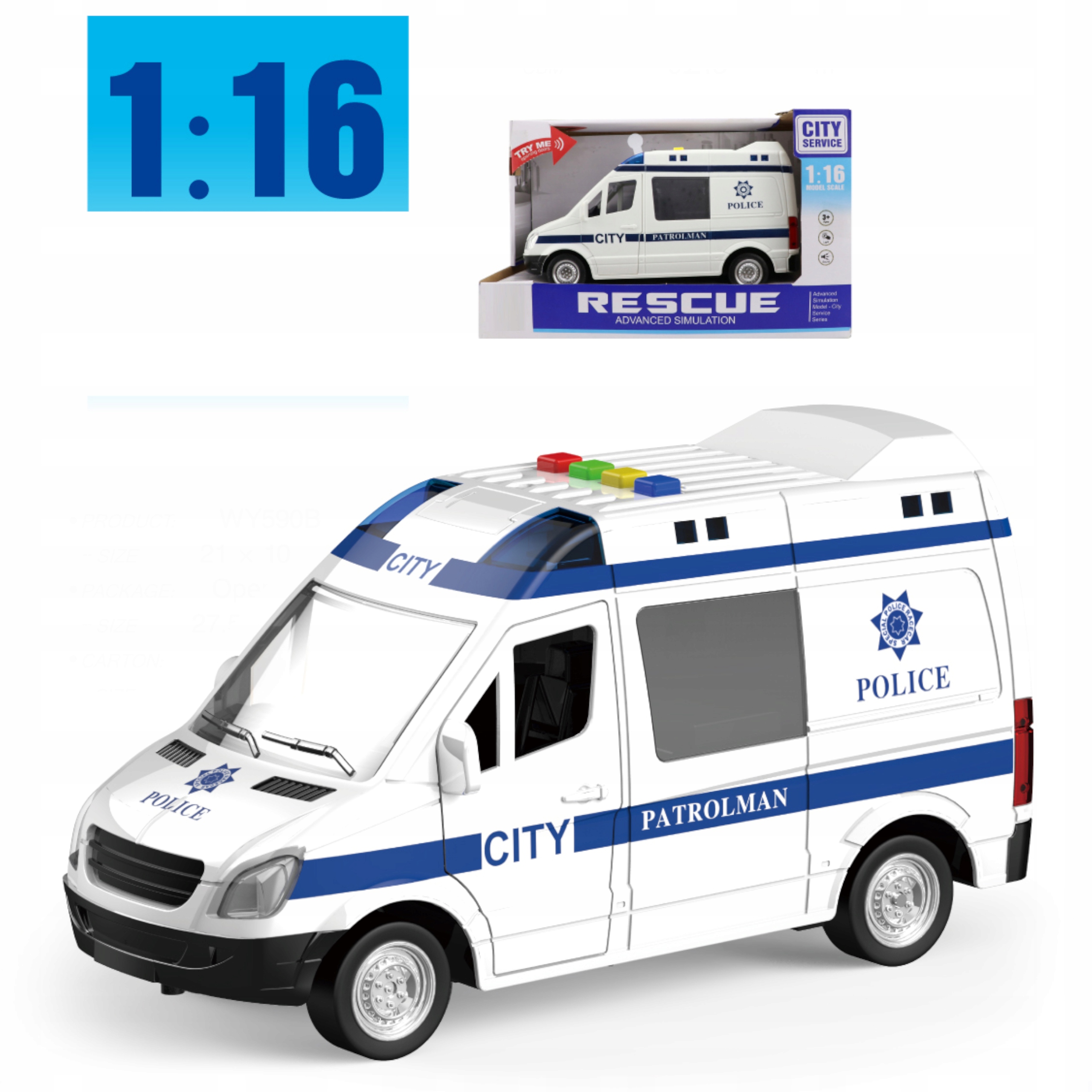 Auto radiowóz Policja otwierane drzwi 1:16 WY590BP EAN (GTIN) 5907508463793