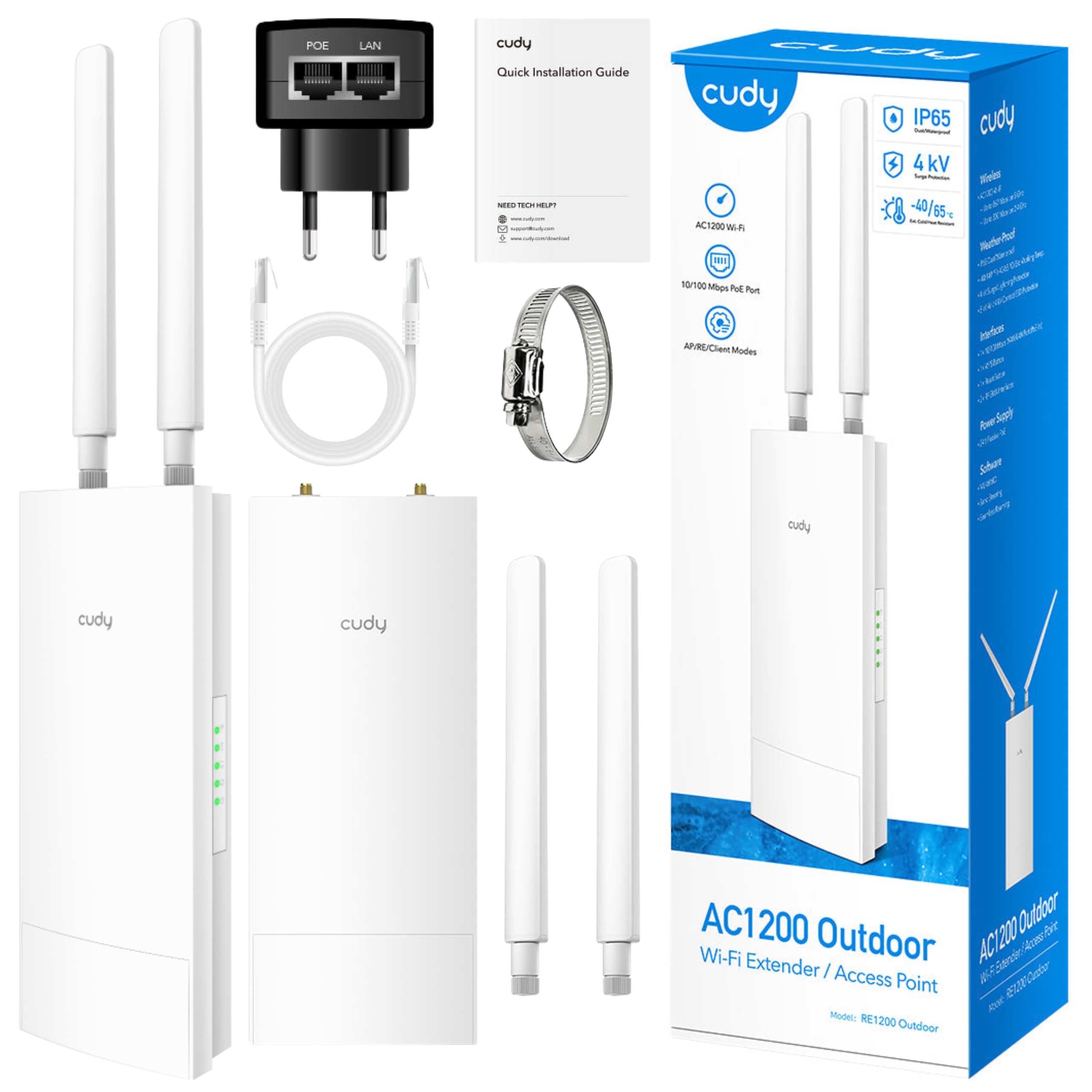 Venkovní Access Point zesilovač Cudy RE1200 Outdoor Wifi 5 Mesh PoE IP65