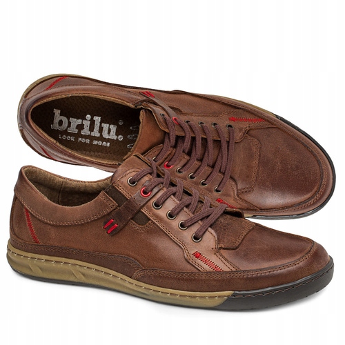 Brilu Polskie Męskie Skórzane Półbuty Sznurowane Turner Brązowe 41