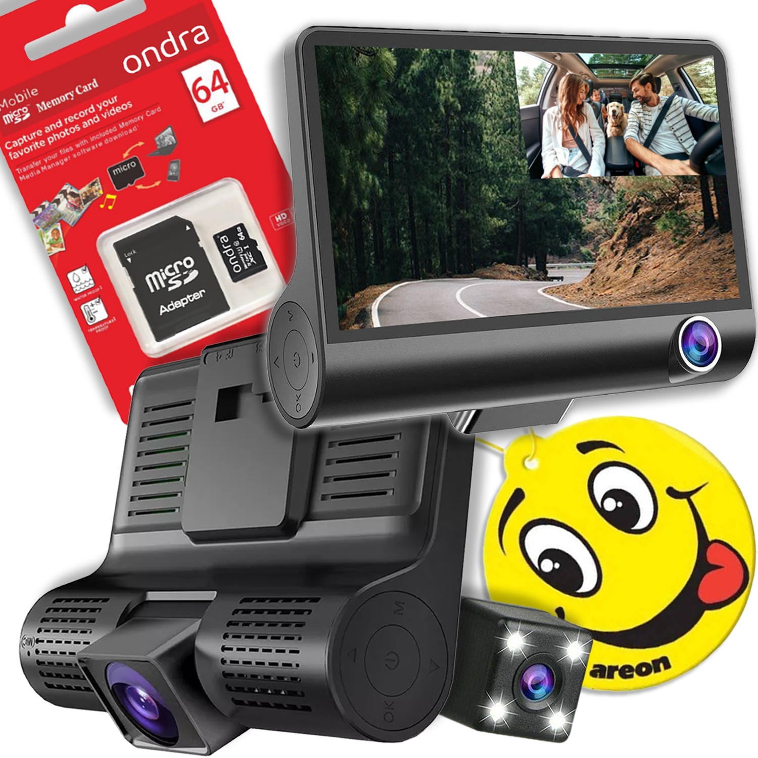 Kamera Do Auta Autokamera Videorekordér duální palubní kamera 3 Kamery 64GB