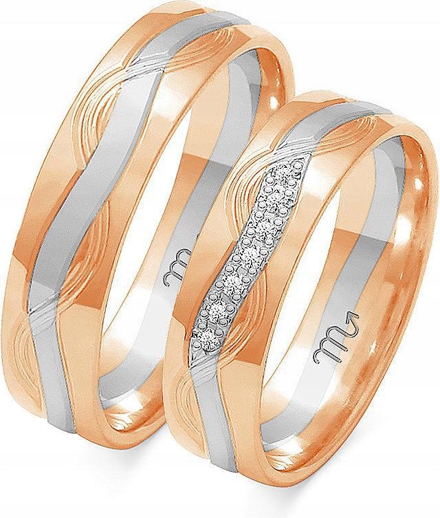 Růžové zlaté svatební snubní prsteny svatba 585, 23 24 25, elegantní model s gravírováním