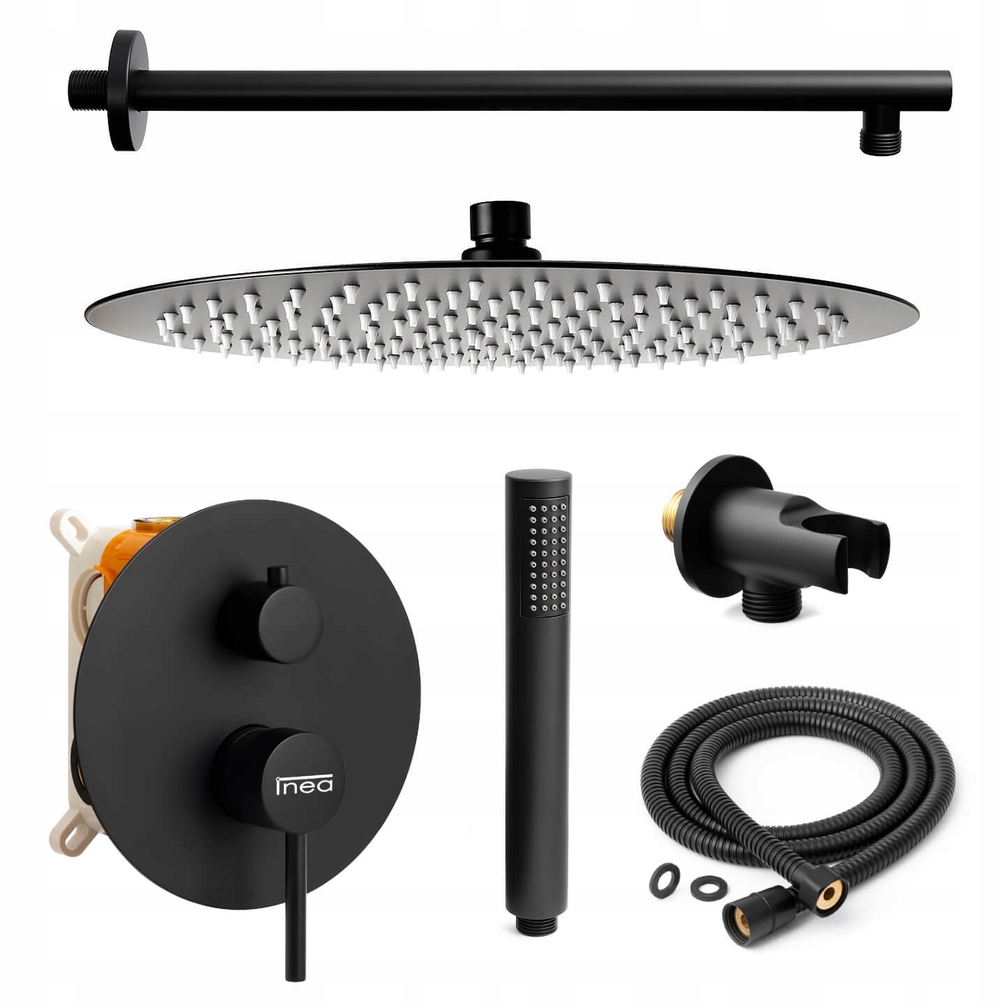 Podomietkový Sprchový Set Čierny Matný Sprchový S Veľkou Dažďovou Sprchou 30 CM