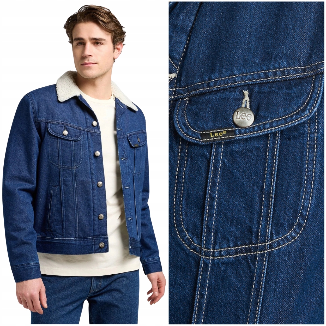 Lee Sherpa Jacket Save It Džins zateplená džínová katana na medvídkovi XL