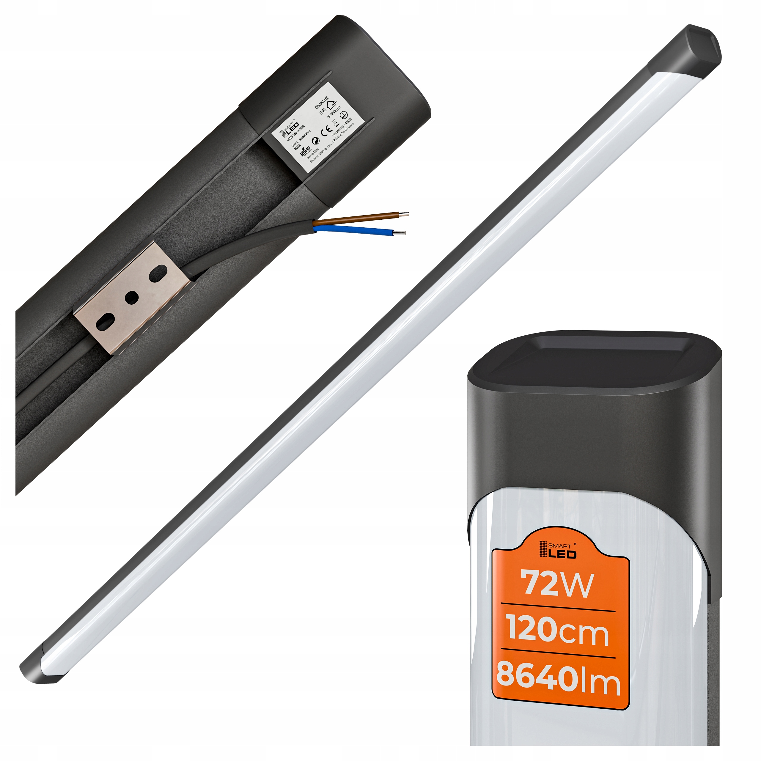 Plafon prostokątny Smartled 6 x 5 cm czarny