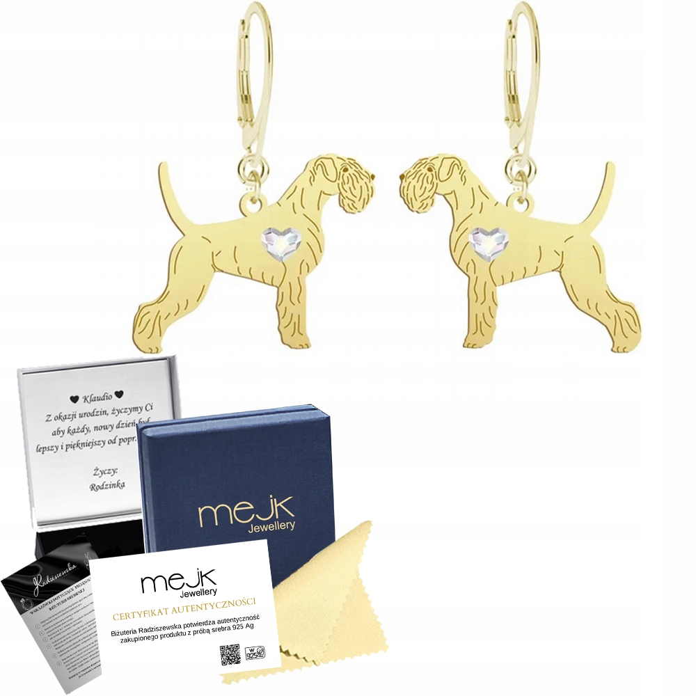 Náušnice Zlaté se psem Šnaucer 925 Dárek Žena Šperky Gravírování Bonus