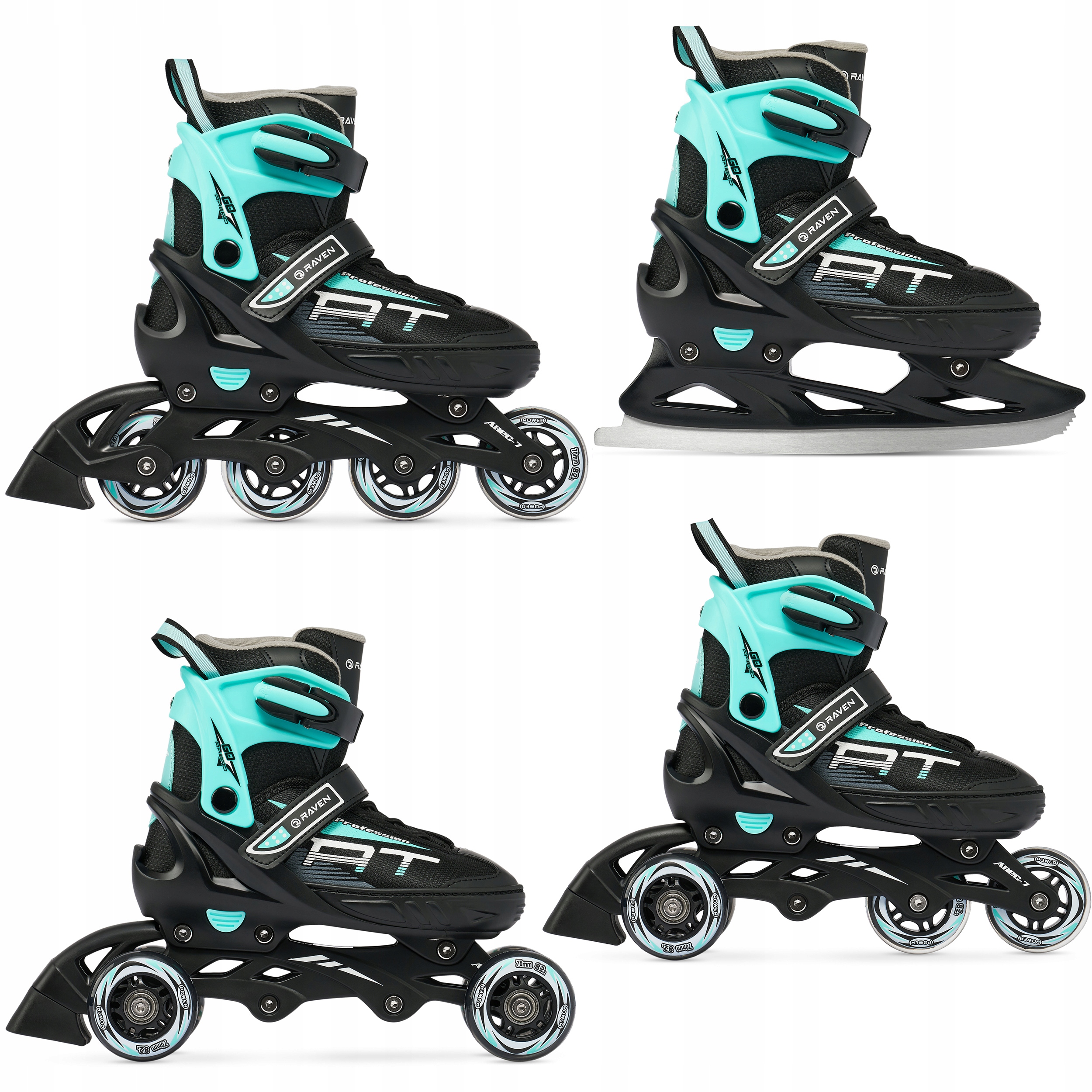 Rolki Wrotki Łyżwy 4w1 Regulowane Raven Profession Black/Mint 38-42