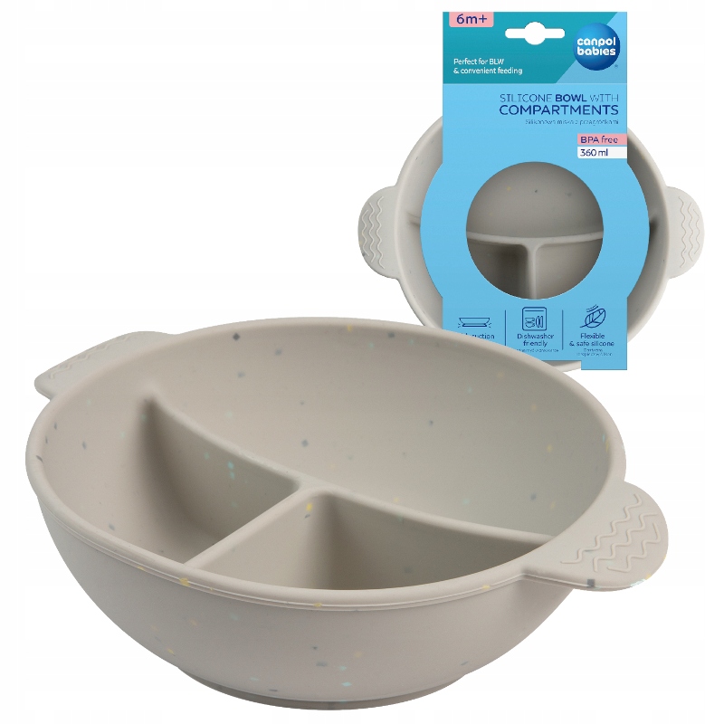 CANPOL BABIES MISKA SILIKONOWA DOTS Z 3 PRZEGRÓDKAMI I PRZYSSAWKĄ 360 ML