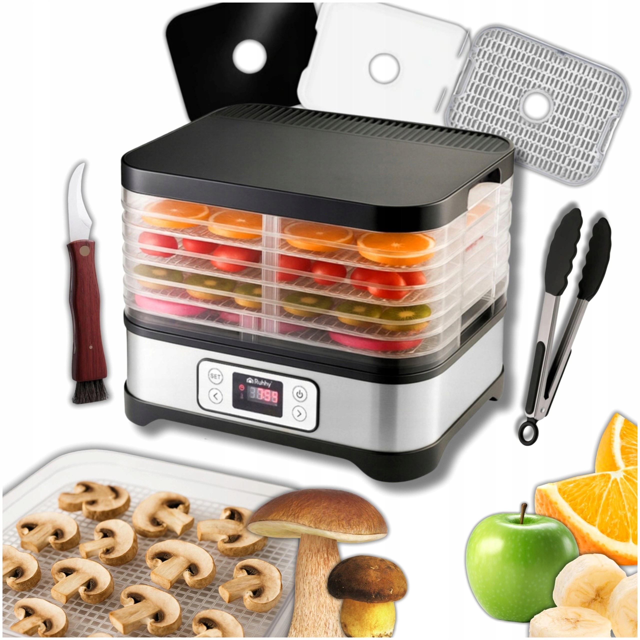 Sušička Hub Ovoce Zeleniny Bylin Velký Podnos Podložky Síta Nůž Kleště