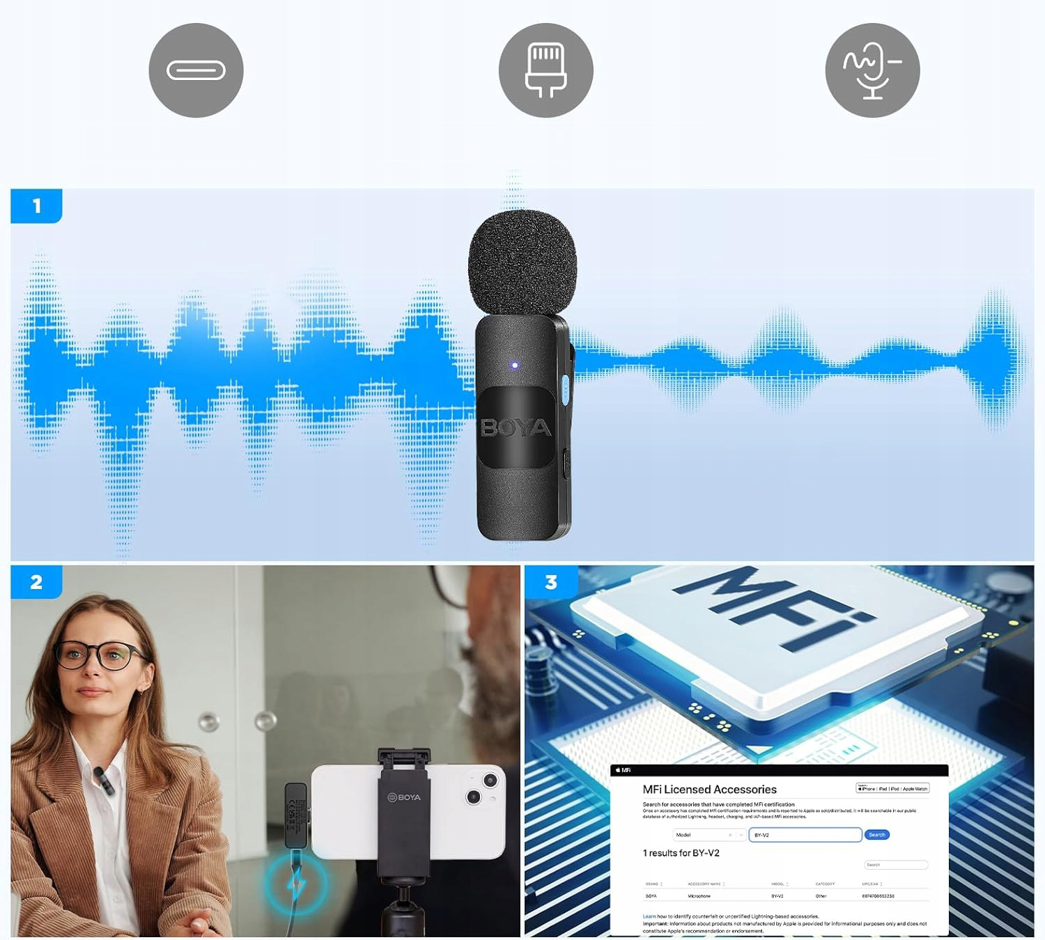 Bezprzewodowy Mini Mikrofon Boya BY-V2 do iPhone’a iOS z klipsem Zasięg 50m Kod producenta BY-V2-TX