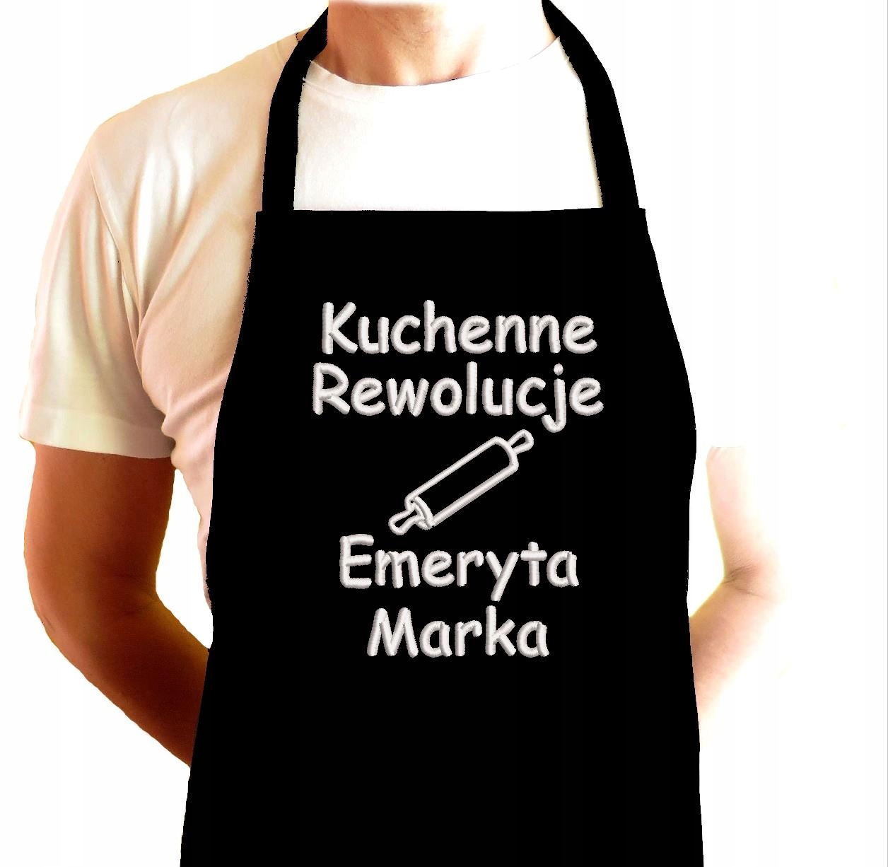 Praktický dárek k odchodu do důchodu – zástěra s nápisem jméno