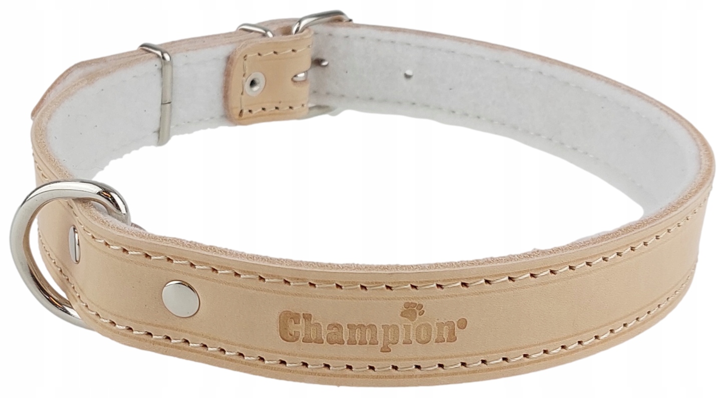 Levně Obojek pro psa Lícová kůže Polský Výrobce Champion 70 cm/3 cm Natural
