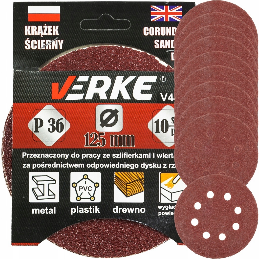 Krążek Papier Ścierny Dysk Na Rzep Gipsu Tarcza Szlifierki P36 125MM 10 Szt