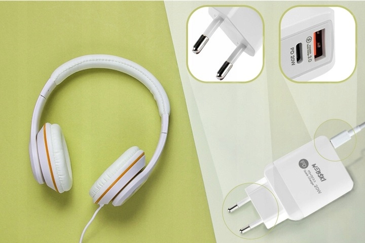 SZYBKO ŁADUJĄCA WTYCZKA 20W USB KABEL 1M TYP-C Zgodność ze standardem Quick Charge 1.0 Quick Charge 2.0 Quick Charge 3.0