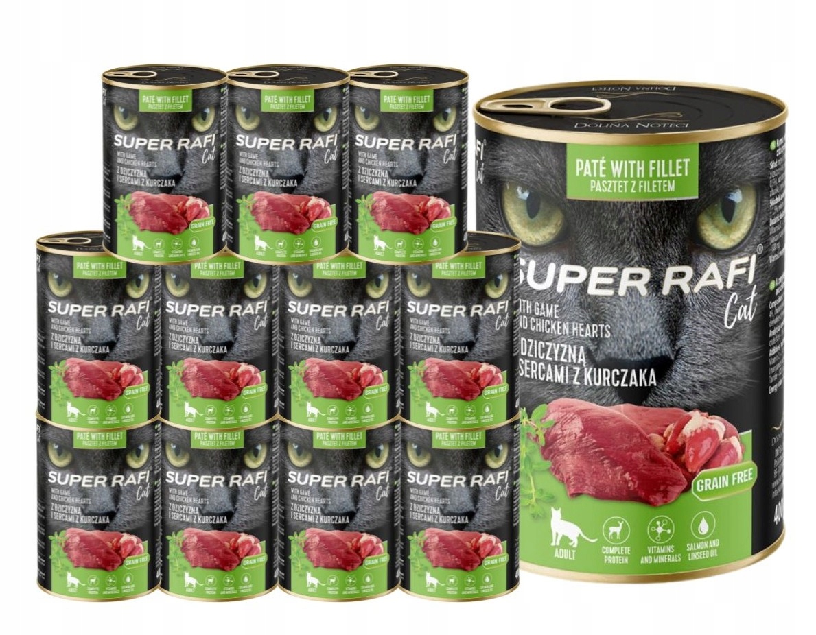 Levně Rafi Cat mokré krmivo pro kočky se zvěřinou a kuřecím srdcem 12x400 g