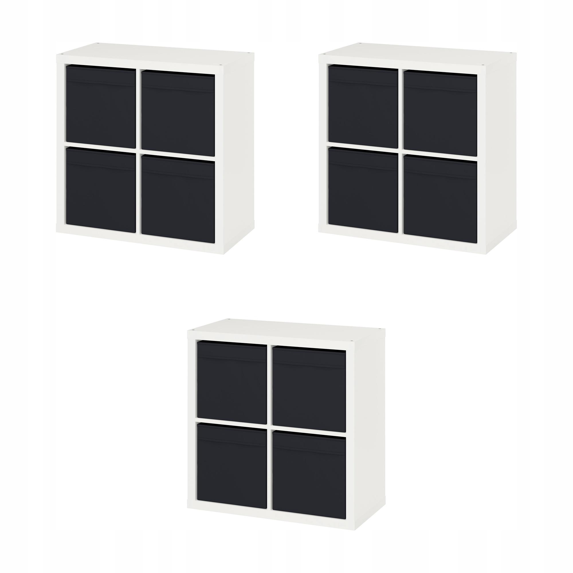3 szt. Regal bialy z czarnymi panelami 77x39x77 Kallax