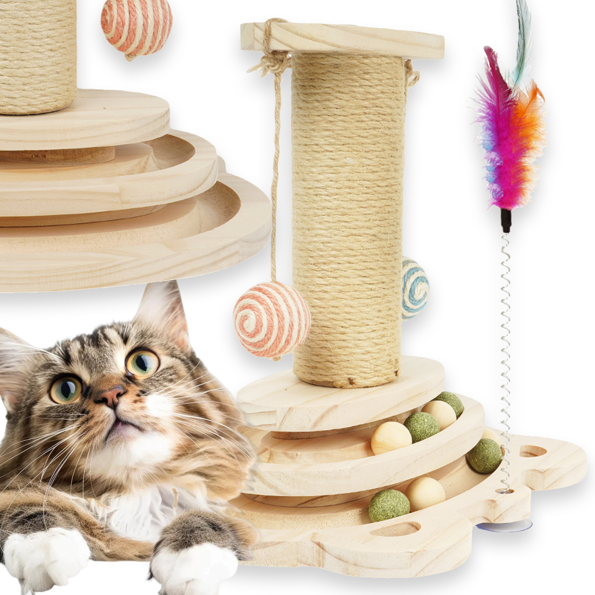 Levně Škrabadlo Pro Kočky Hračka Sloupek Na Škrábání Míčku Koťátka 30.48 CM