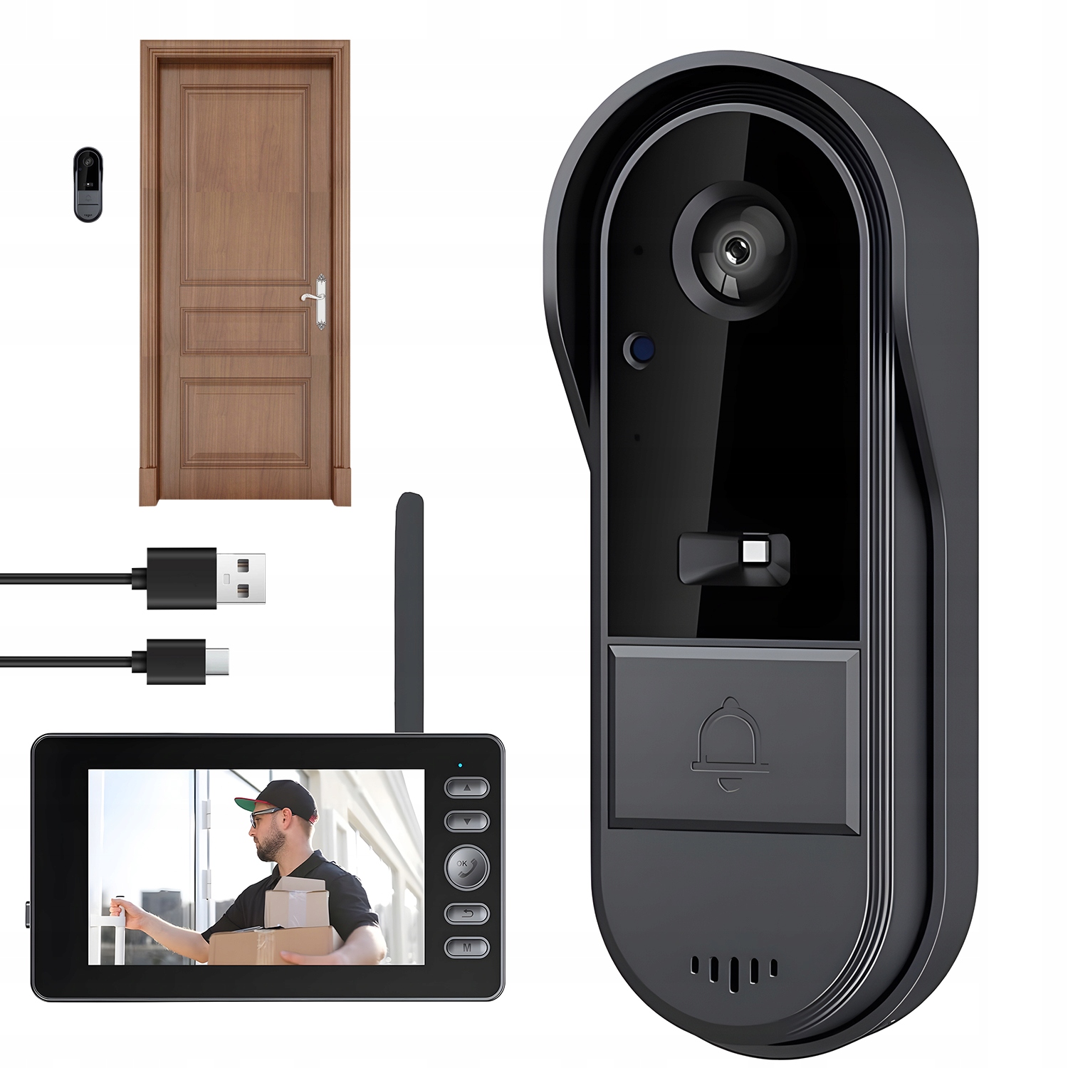 Bezdrôtová Videokamera Do Dverí 4,3" S 170° Displejom, Uhol Pohľadu 1080P