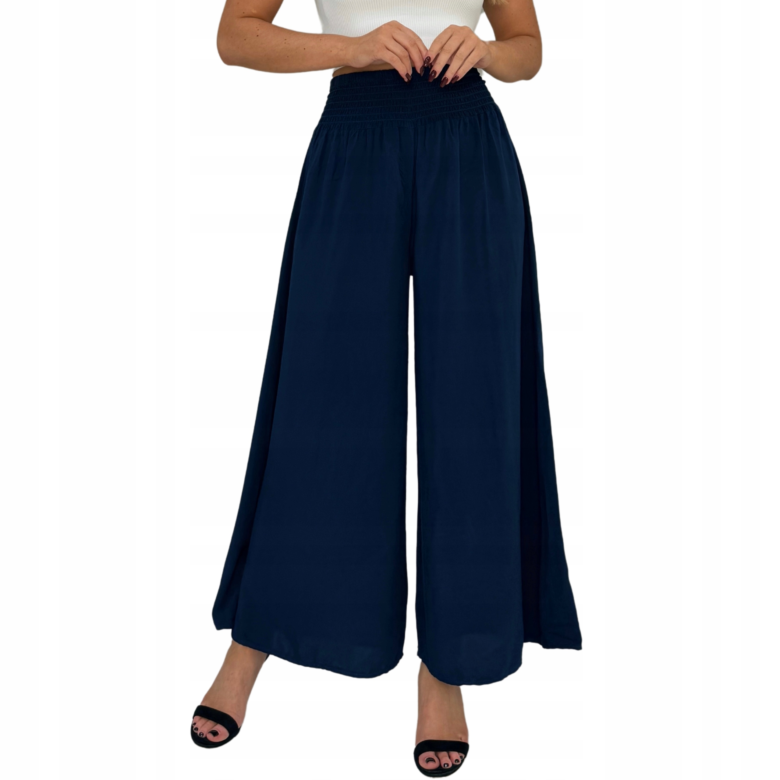 Volné široké dámské kalhoty s gumičkami, široké nohavice na léto, námořnická modrá, velikost XL
