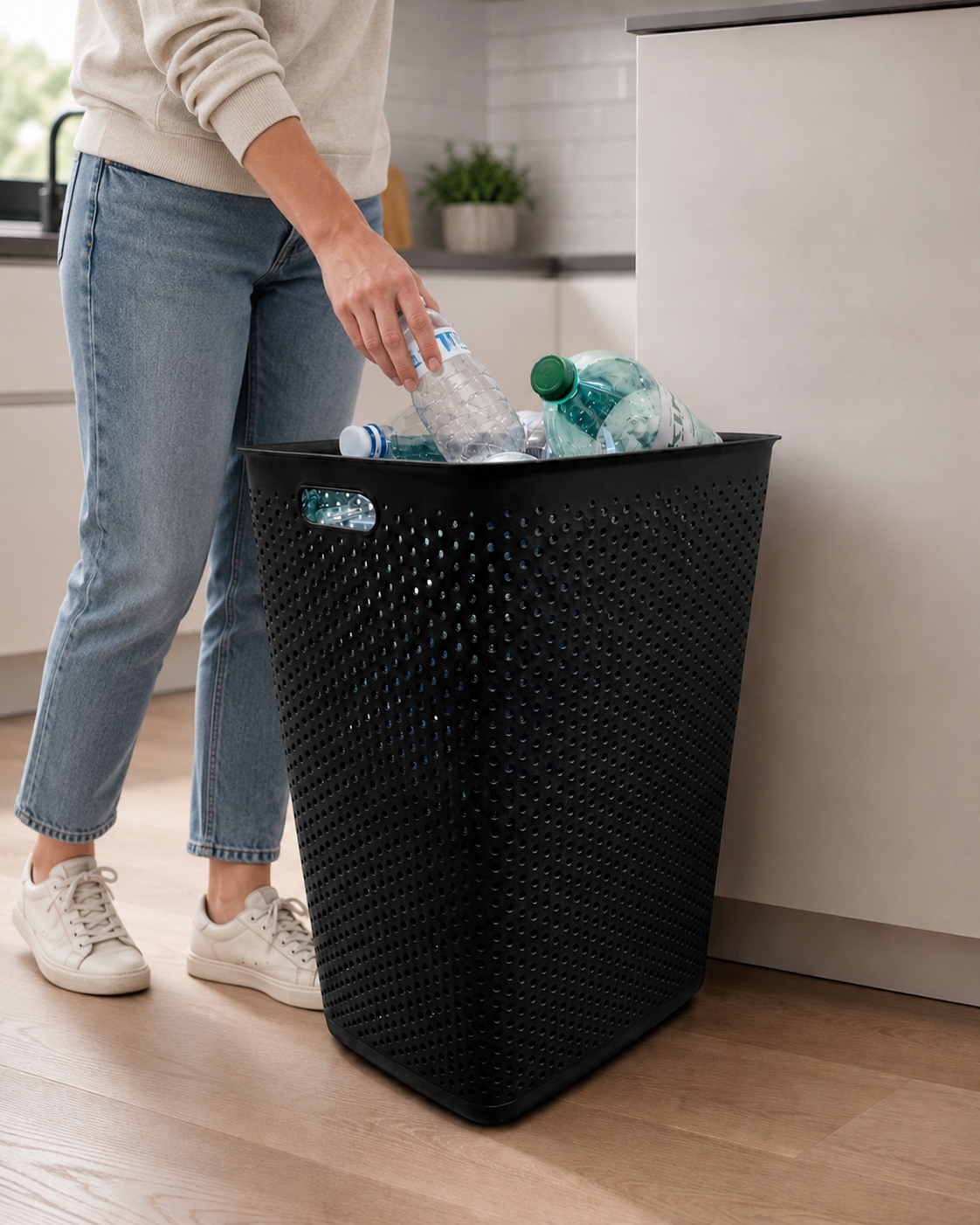 Pojemnik na butelki kaucyjne 60 l z pokrywą ażurowy plastikowy wysoki