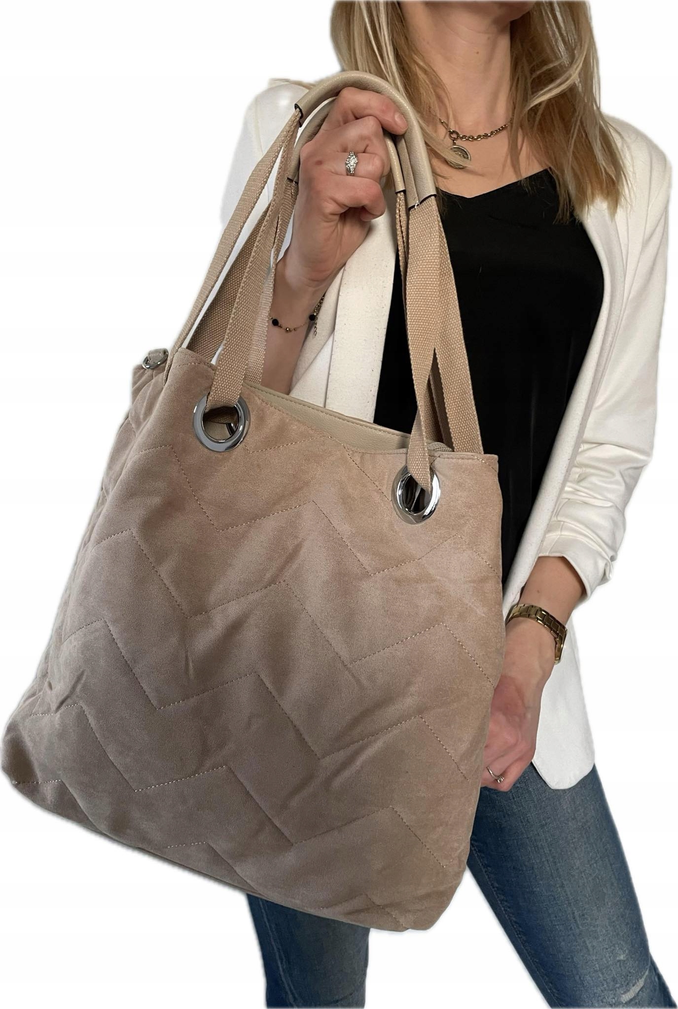 Zamszowa lekka torebka damska worek shopper A4 Marka G&T