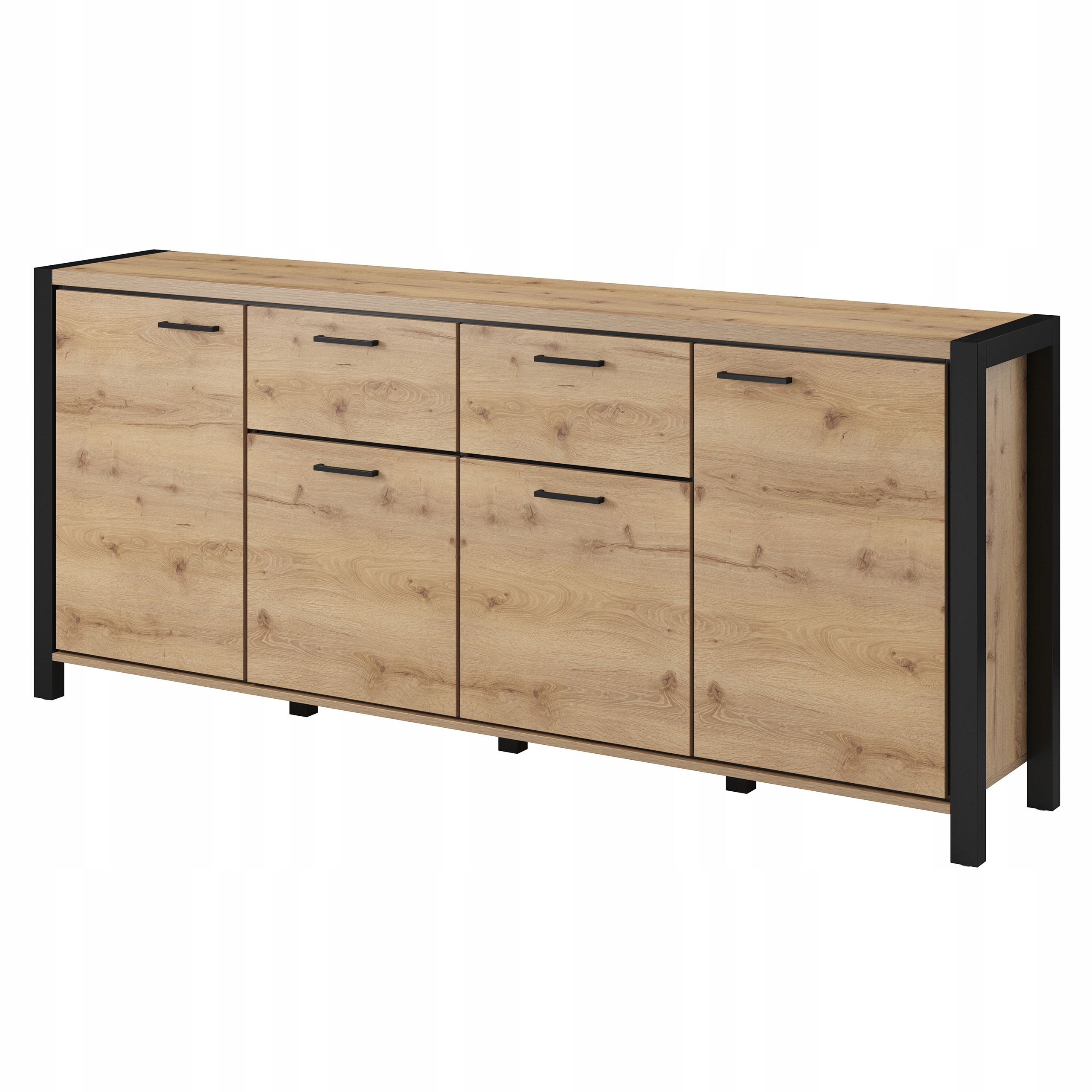 Komoda Attivo 213 cm do obývacího pokoje Ložnice 2 zásuvky 4 Dvířka Dub