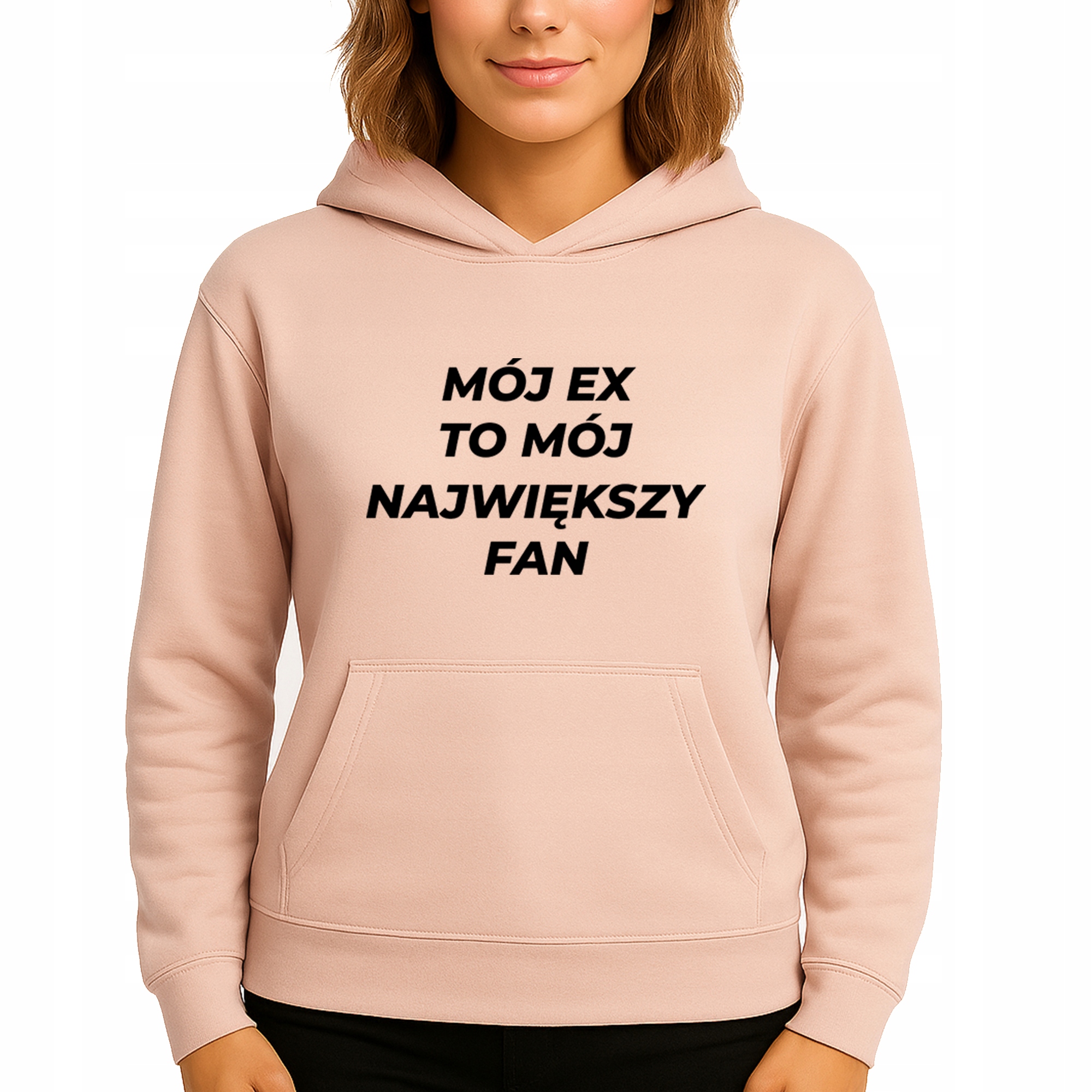 Mikina Broskvová Hoodie S Kapucí Můj Ex Je Můj Největší Fanoušek Vel S