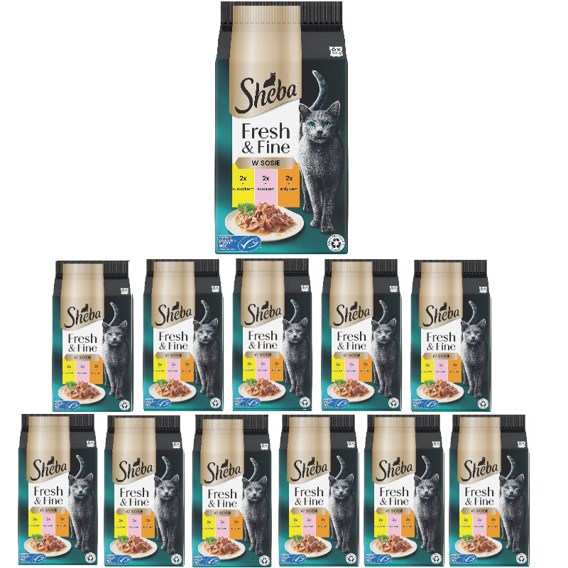 Levně Sheba Mini v omáčce s kuřecím masem, lososem a krůtím masem – sáčky 72 x 50 g