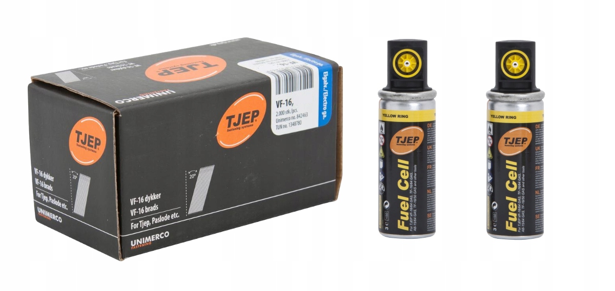 SZTYFTY KĄTOWE 1,6x32 mm 2000 TJEP + 2 GAZY YELLOW