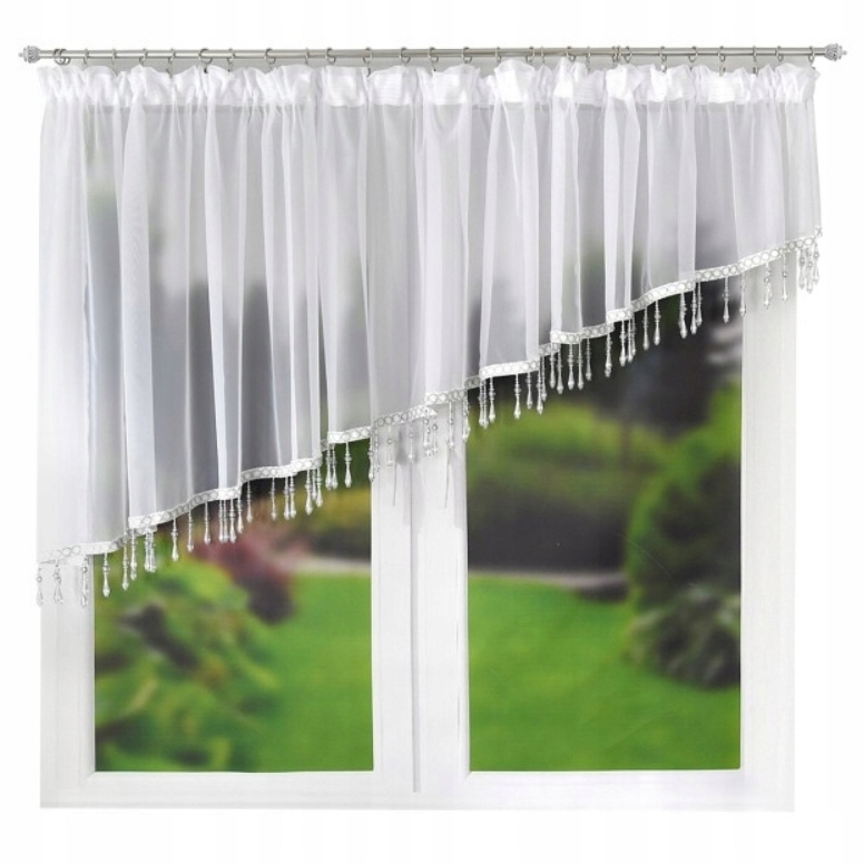 Hotová Záclona Voál Krátká 400 x 100 S Korálky Bílá Na Úkos
