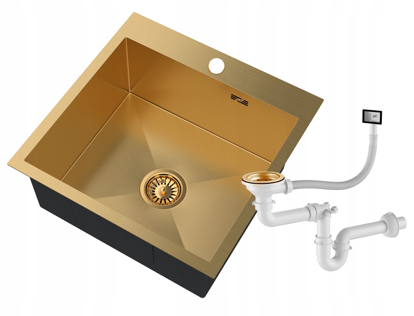 Jednokomorový Oceľový Drez Štvorcový Zlatý Kuchynský Sifón BARI50