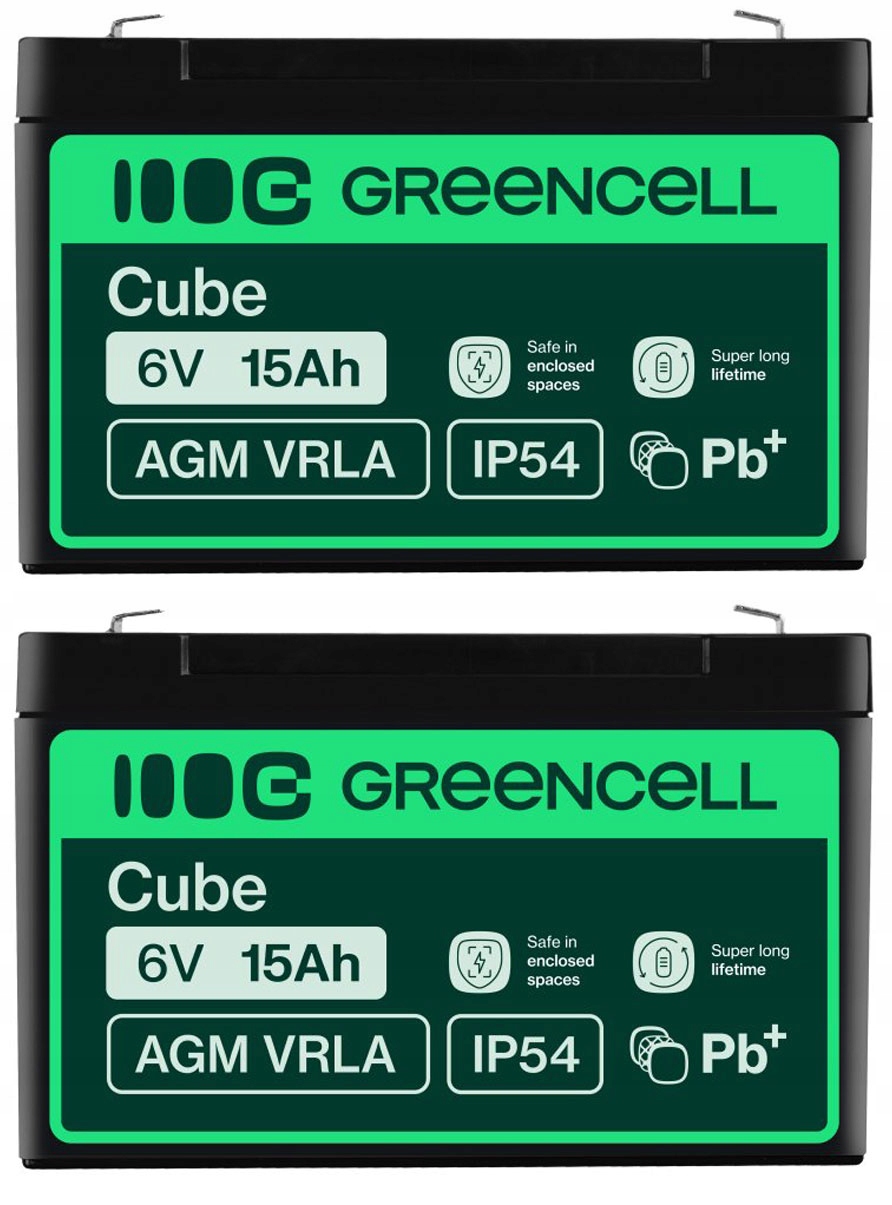 2X Akumulator Agm 6V 15AH Green Cell Bezobsługowy Autka Zabawki Kasy