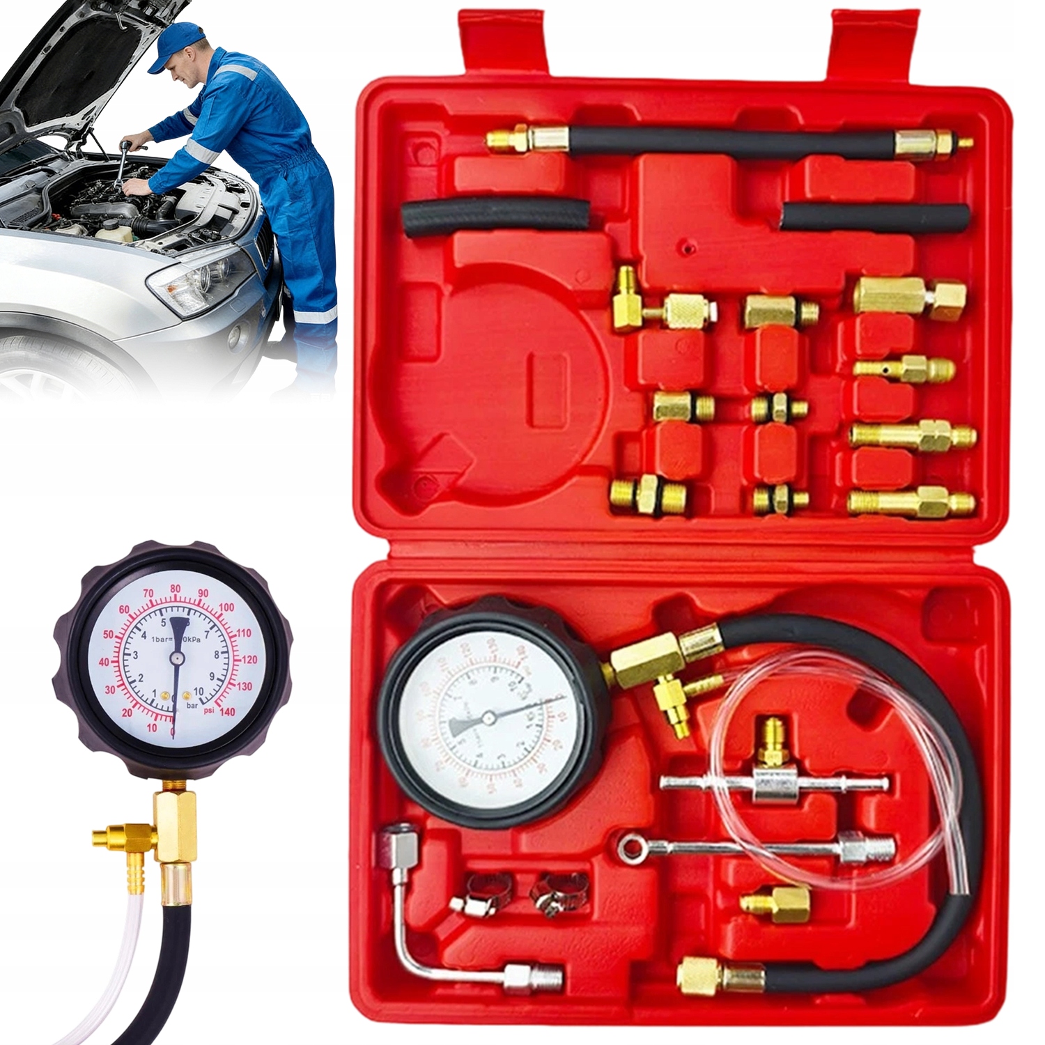 Tester Tlaku Paliva Motoru M10 M12 M14 Manometr 0-10 Bar