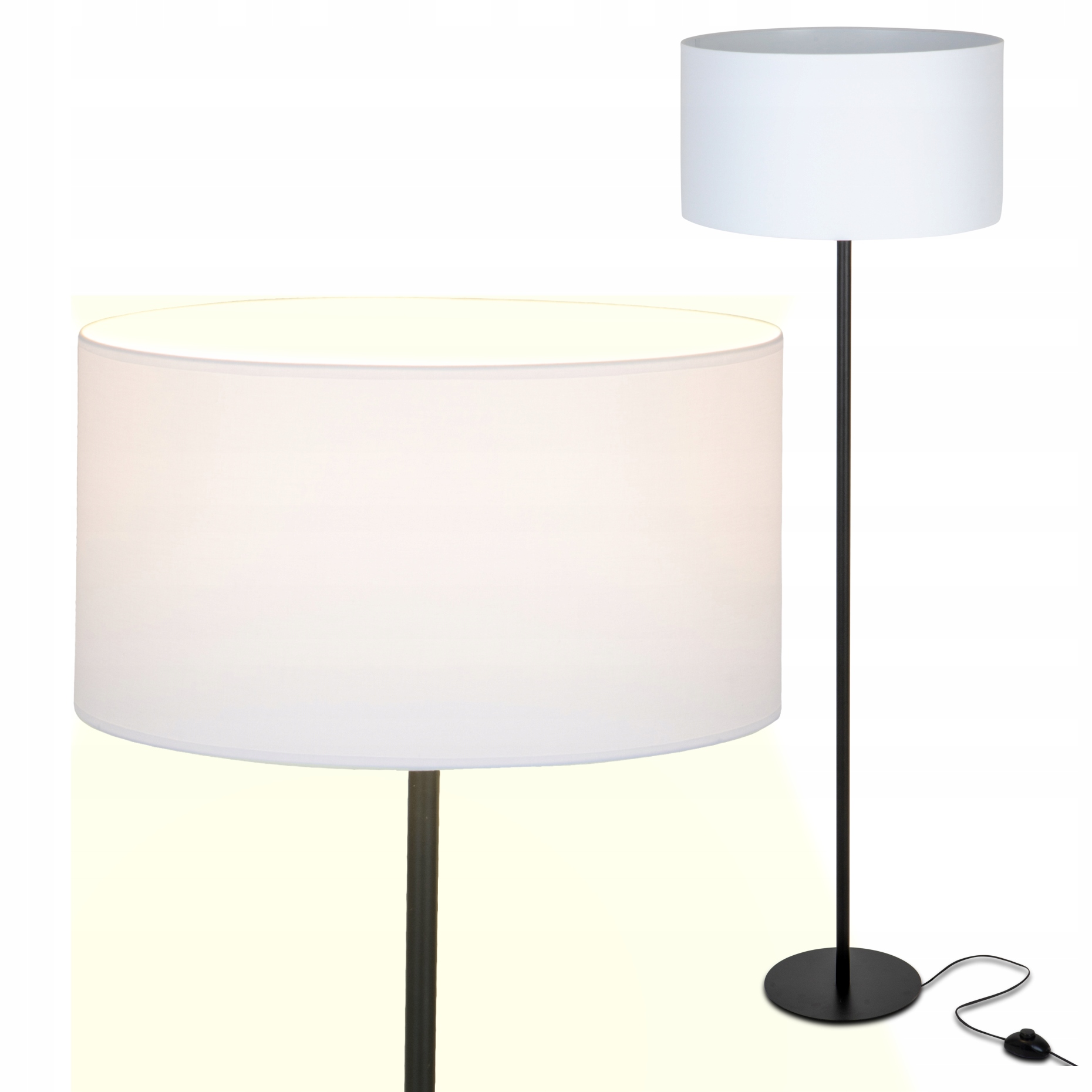 Klasyczna Lampa Stojąca Podłogowa czarna 135 cm E27 Abażur Klosz Biały Led