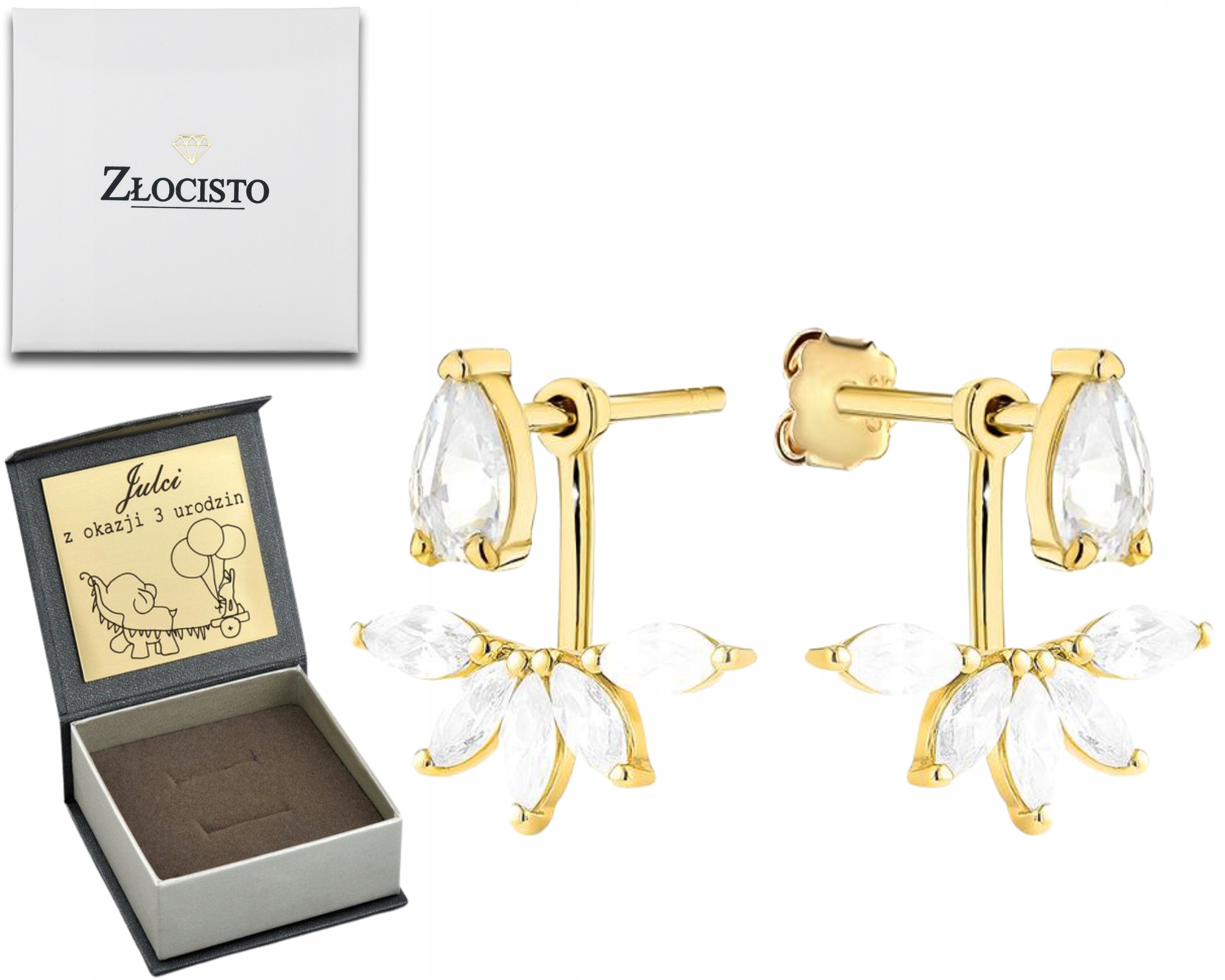 Zlaté Náušnice S Lístky A Zirkony Zlato 585 Dárek Gravírování