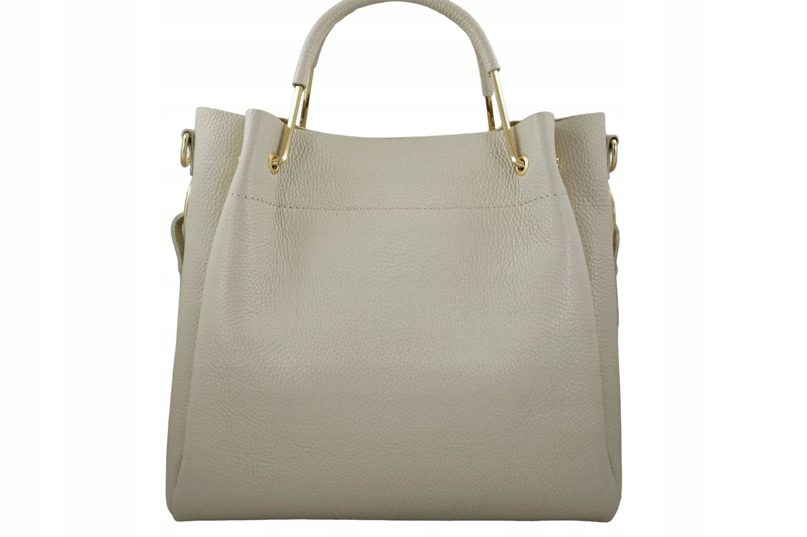 Torebka kuferek damska ze skóry naturalnej z frędzlami - Beżowa jasna Kolor beżowy