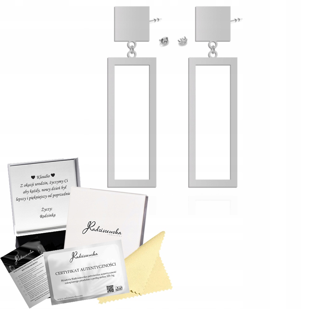 Stříbrné Náušnice Obdélníky k zavěšení 925 Den Žen Přání Bonus