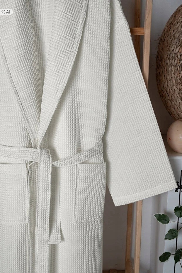 Bílý Dámský Vaflový Župan S Kapsami, Elegantní, Velikost 5IA