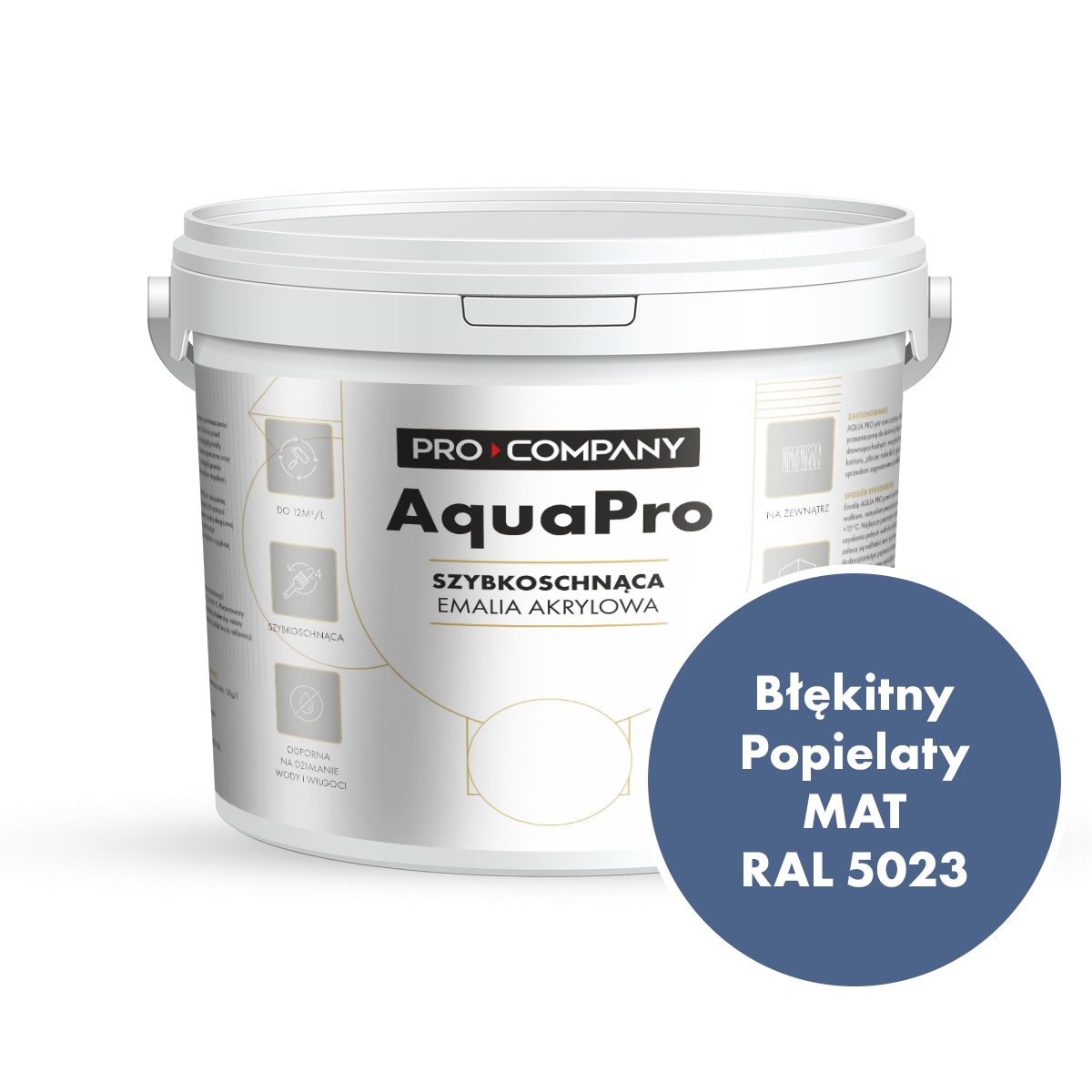 Aqua Pro Emalia Akrylowa Szybkoschnąca 5L Błękitny Popielaty Mat Ral 5023