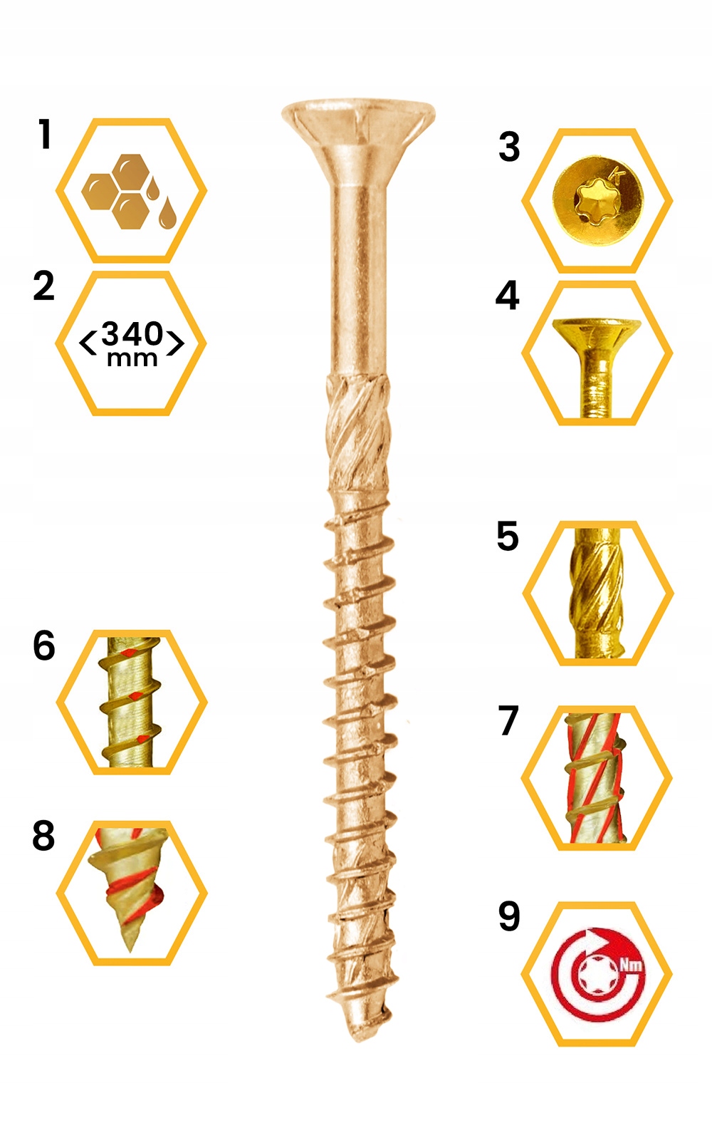 WKRĘTY CIESIELSKIE DO DREWNA 4x60 STOŻKOWE TORX 250szt WKCS-40060 KLIMAS Długość wkręta 60 mm