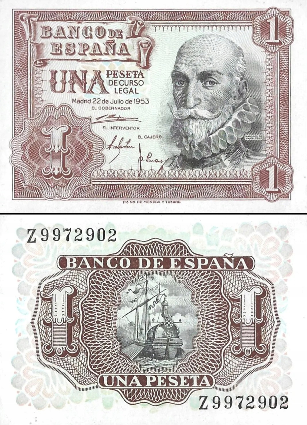 Hiszpania 1 Pesetas 1954 P-144 UNC