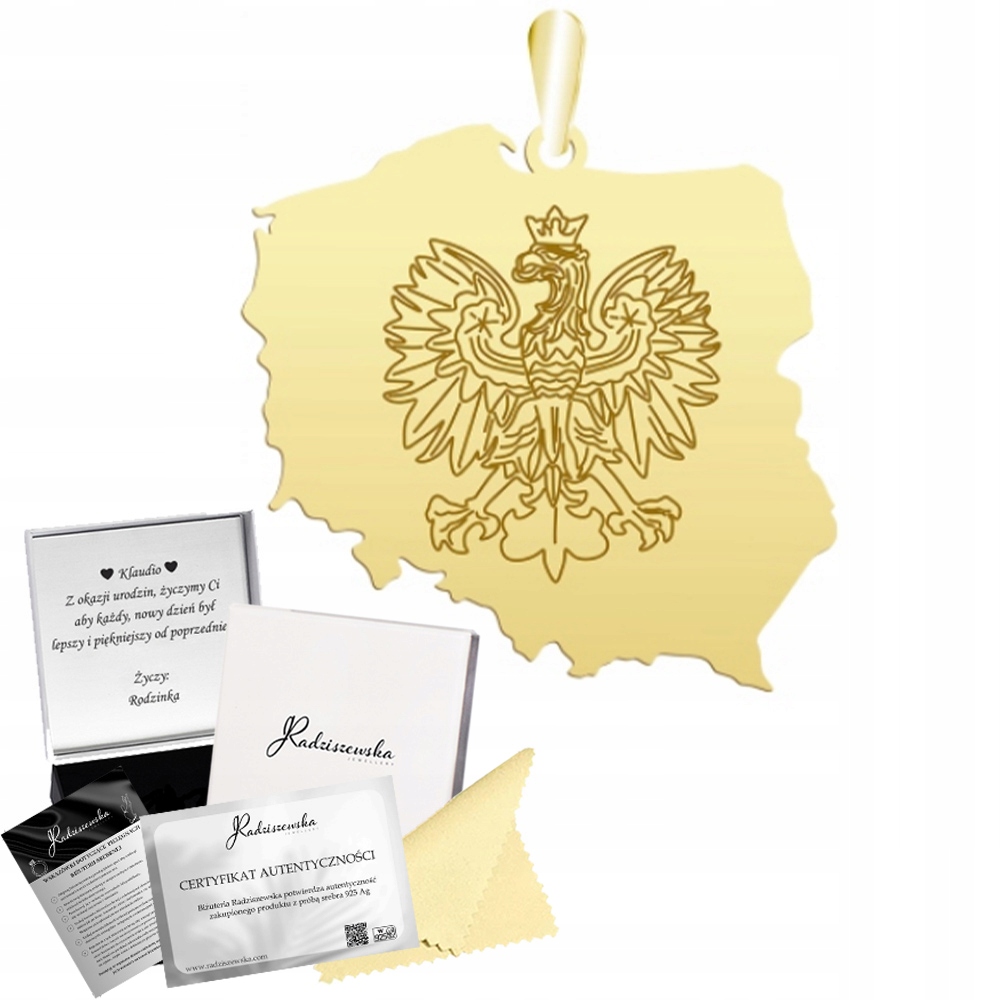 Zlatý Přívěsek Polský Přívěsek Stříbro 925 Dárek Gravírování Bonus